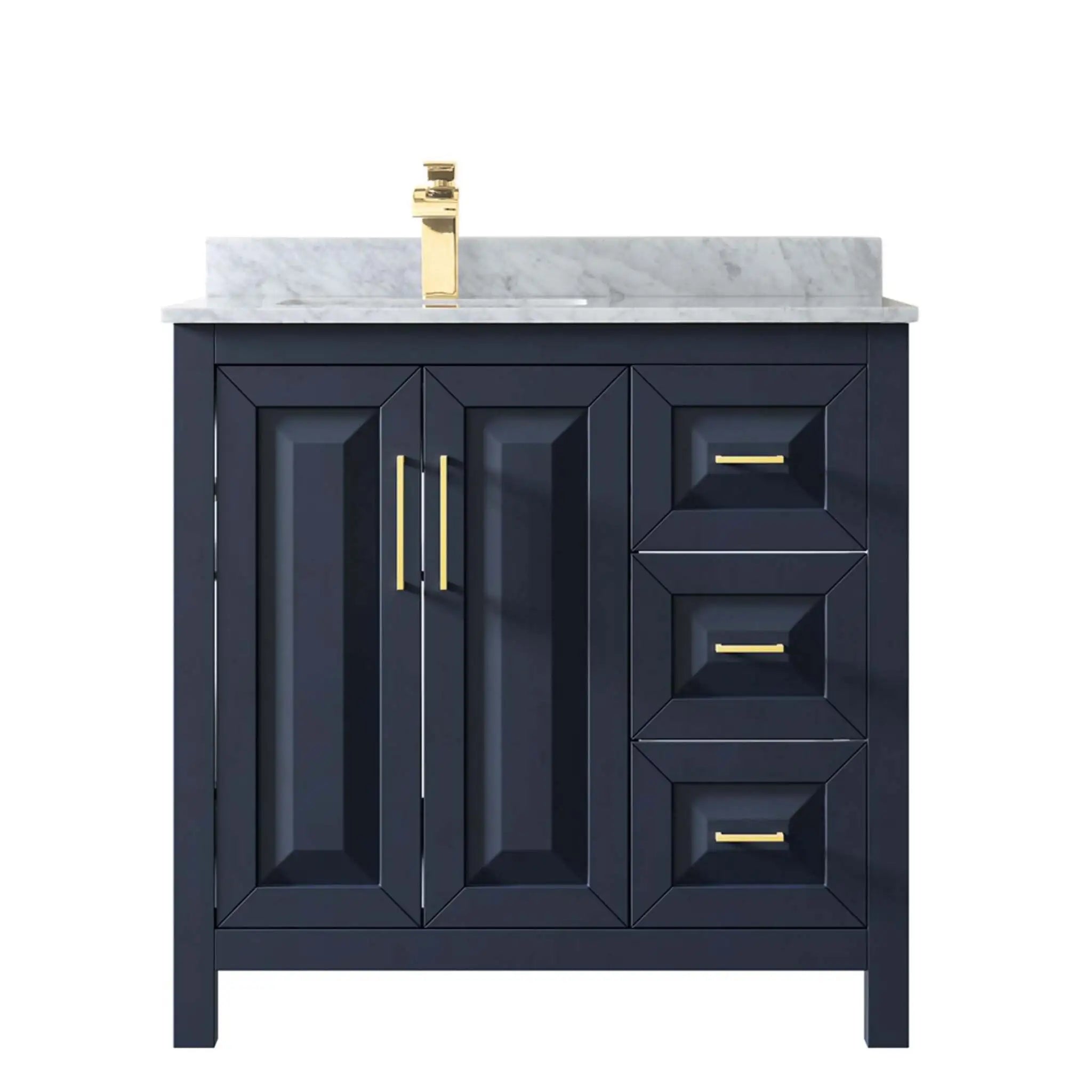 36" Daria Single Bathroom Vanity in Dark Blue with Brushed Gold Trim by Wyndham