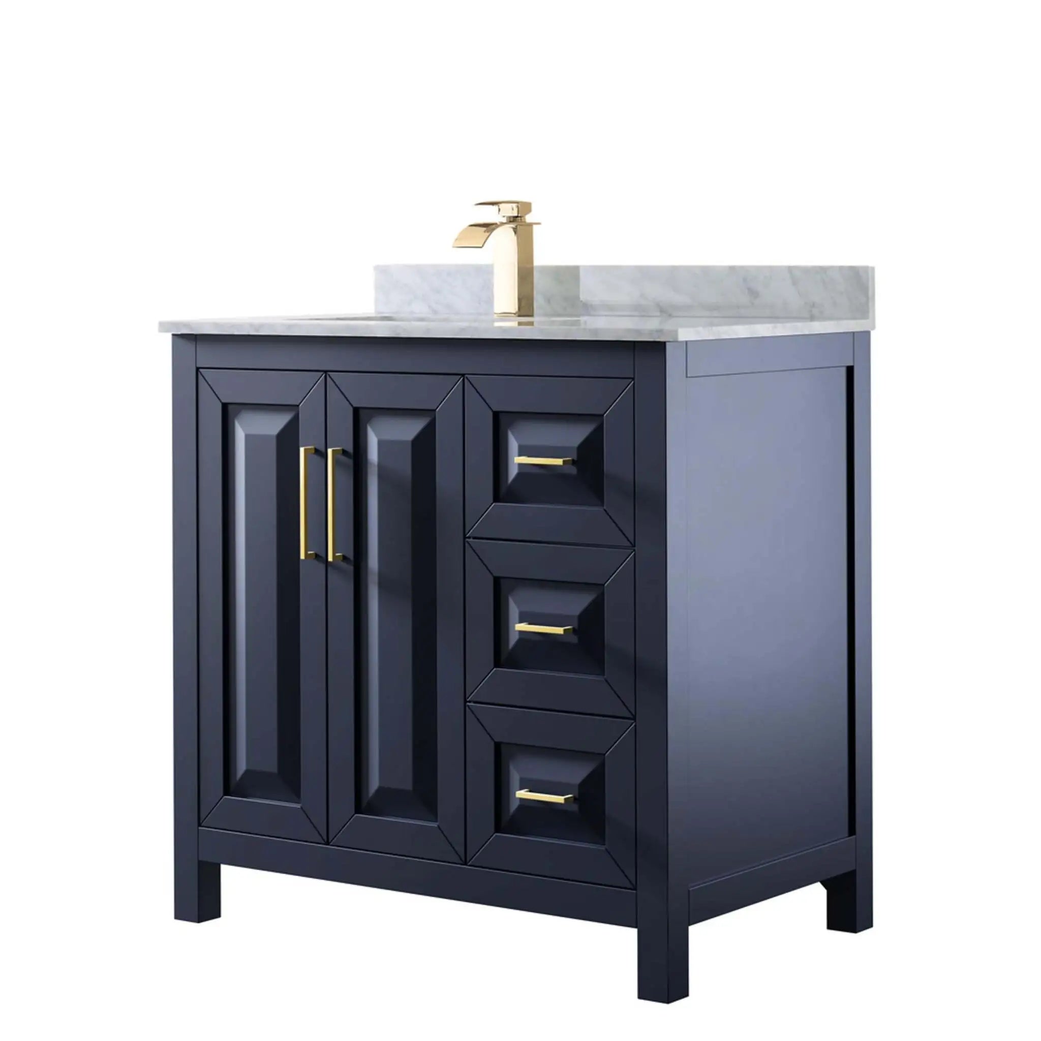 36" Daria Single Bathroom Vanity in Dark Blue with Brushed Gold Trim by Wyndham