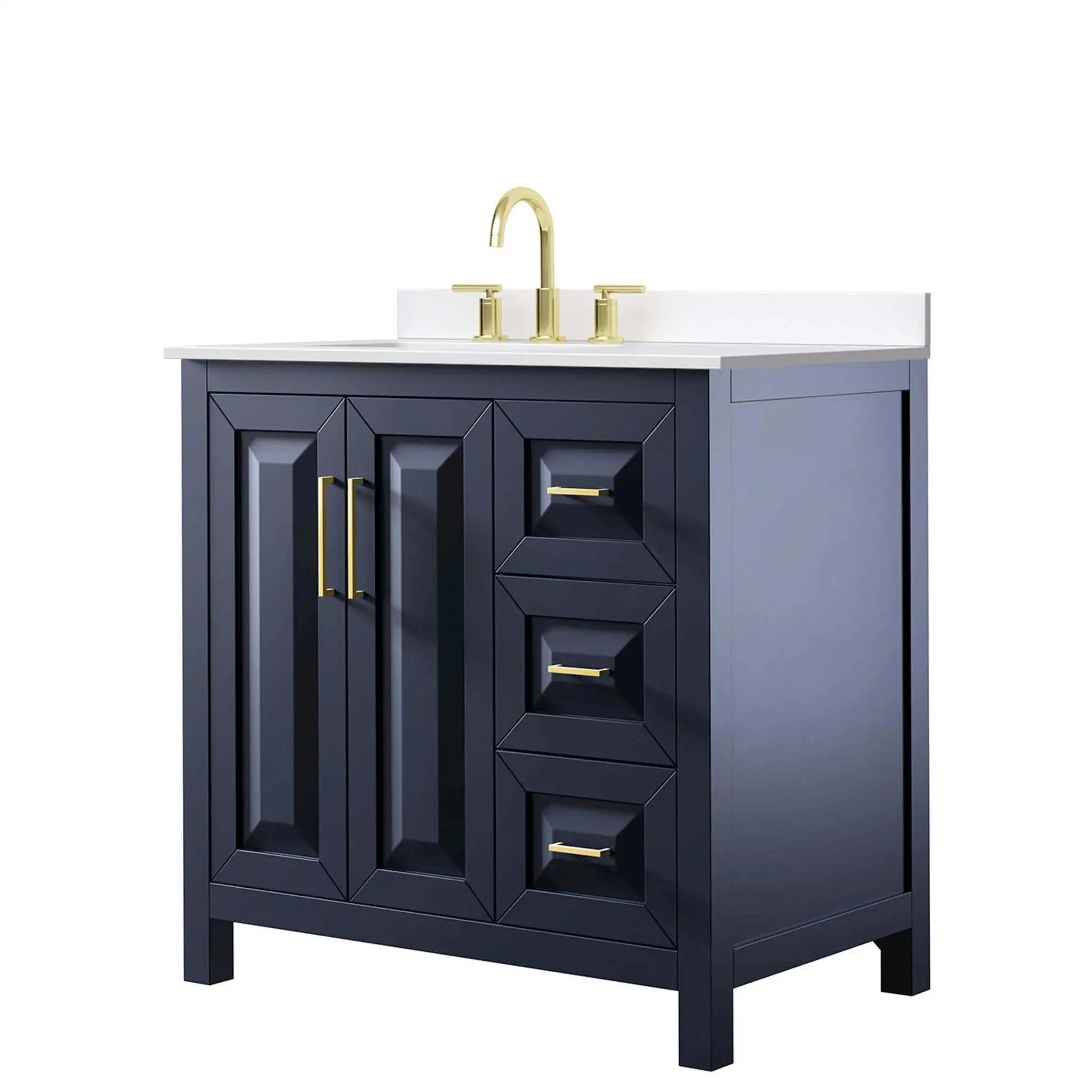 36" Daria Single Bathroom Vanity in Dark Blue with Brushed Gold Trim by Wyndham
