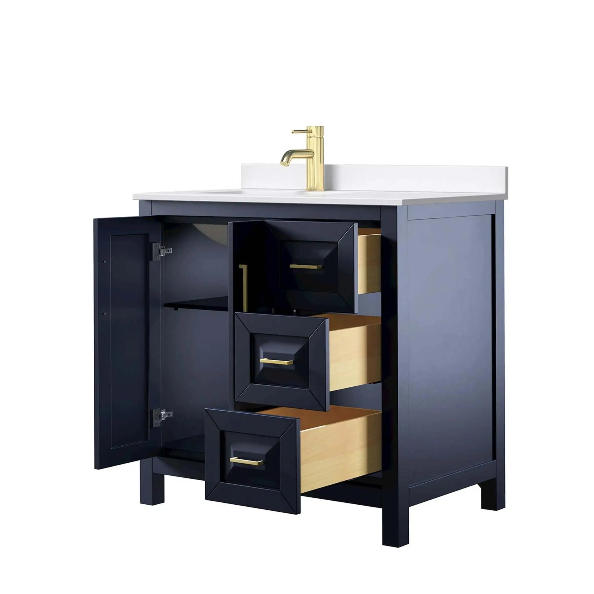 36" Daria Single Bathroom Vanity in Dark Blue with Brushed Gold Trim by Wyndham