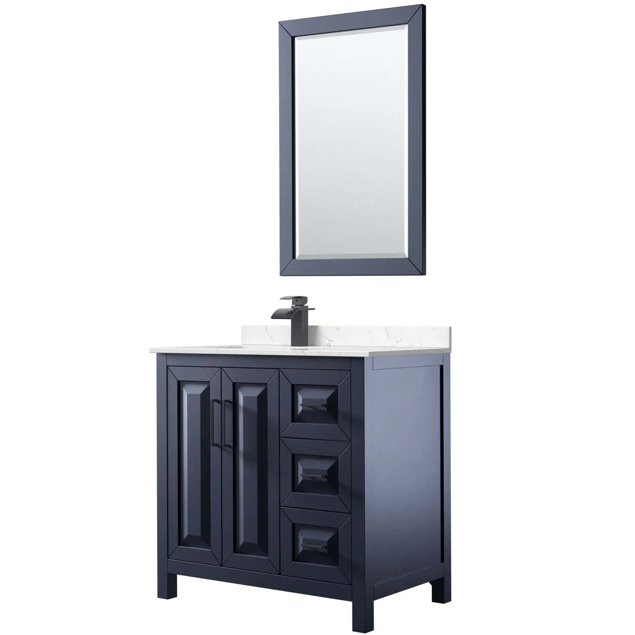 36" Daria Single Bathroom Vanity in Dark Blue with Matte Black Trim & 24" Mirror by Wyndham