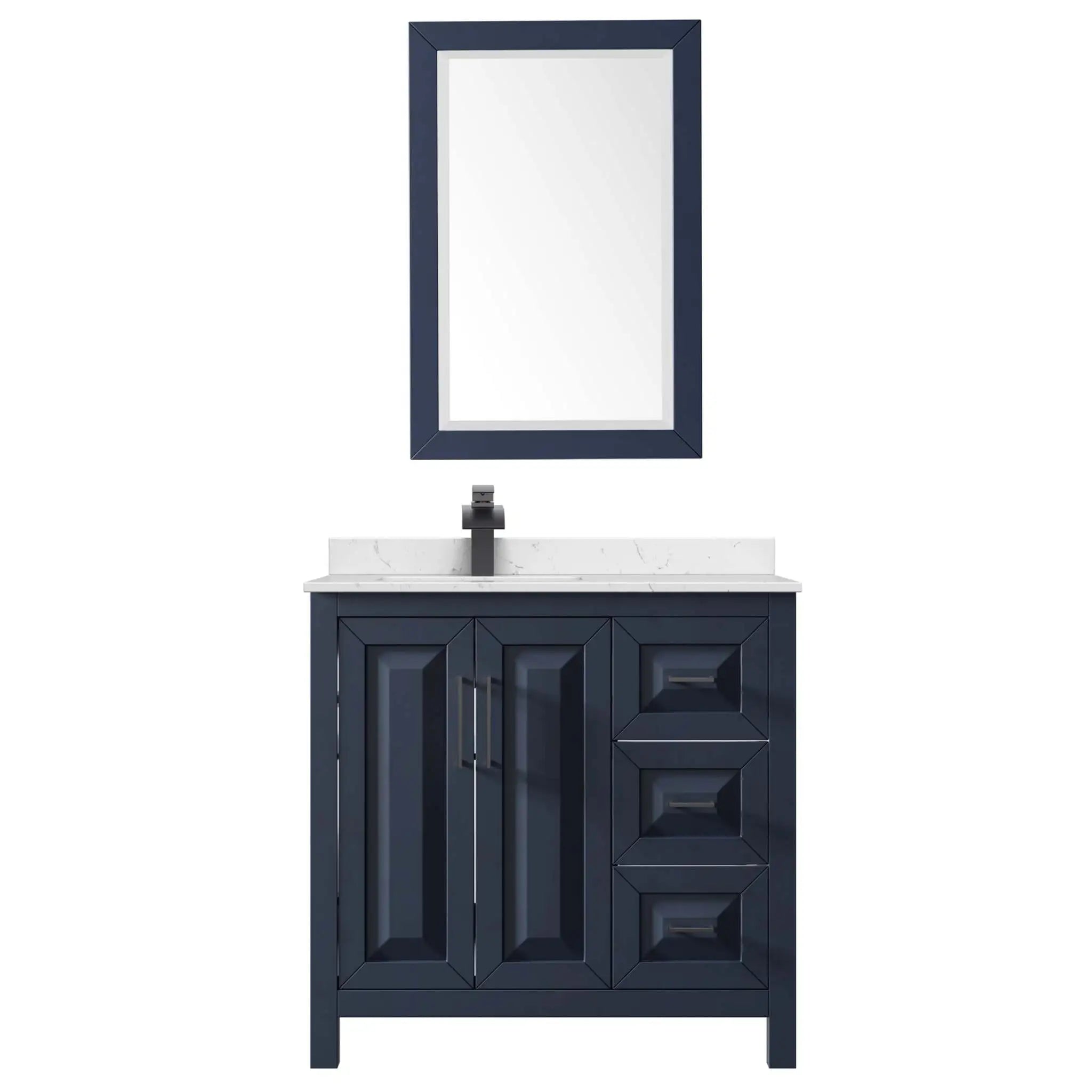 36" Daria Single Bathroom Vanity in Dark Blue with Matte Black Trim & 24" Mirror by Wyndham
