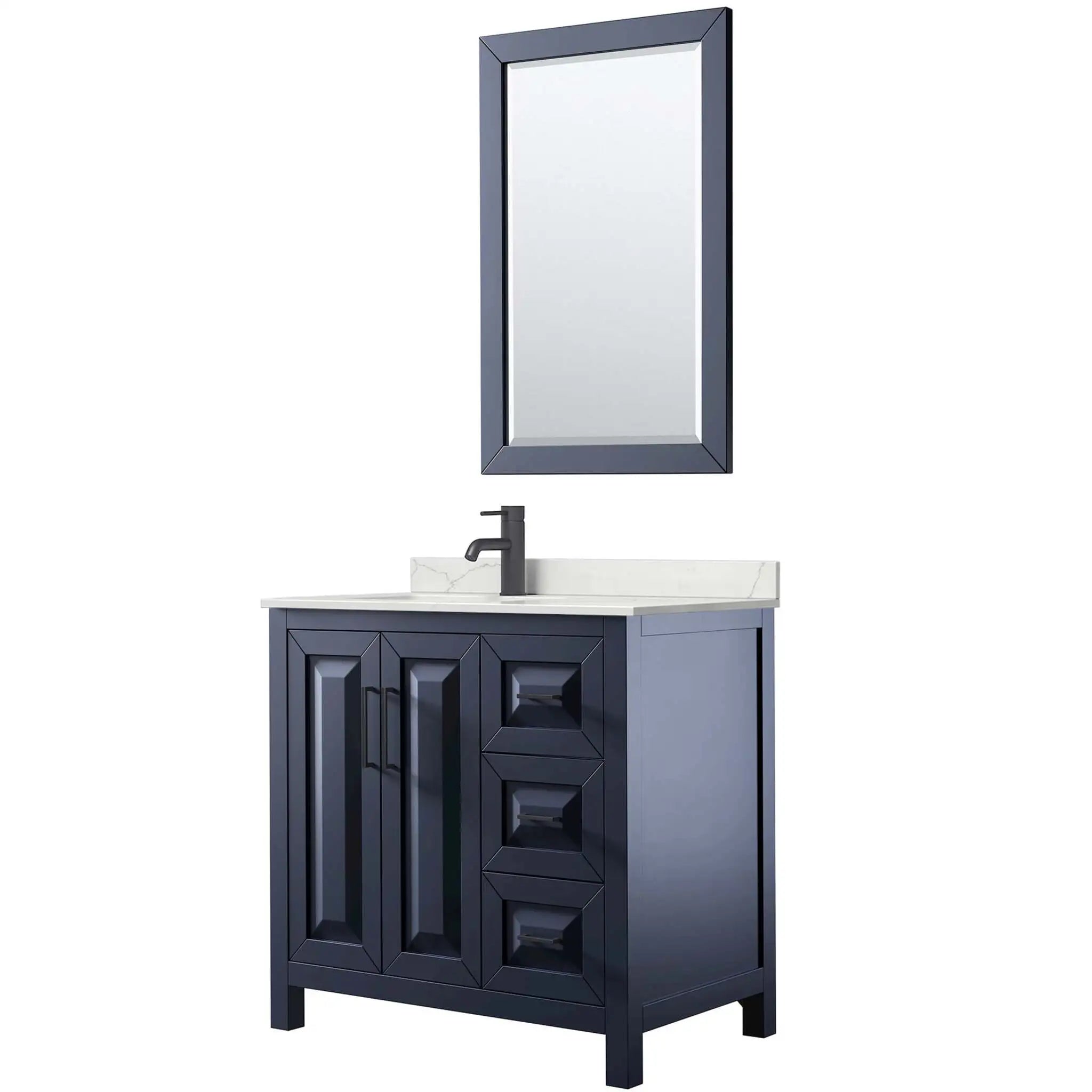36" Daria Single Bathroom Vanity in Dark Blue with Matte Black Trim & 24" Mirror by Wyndham