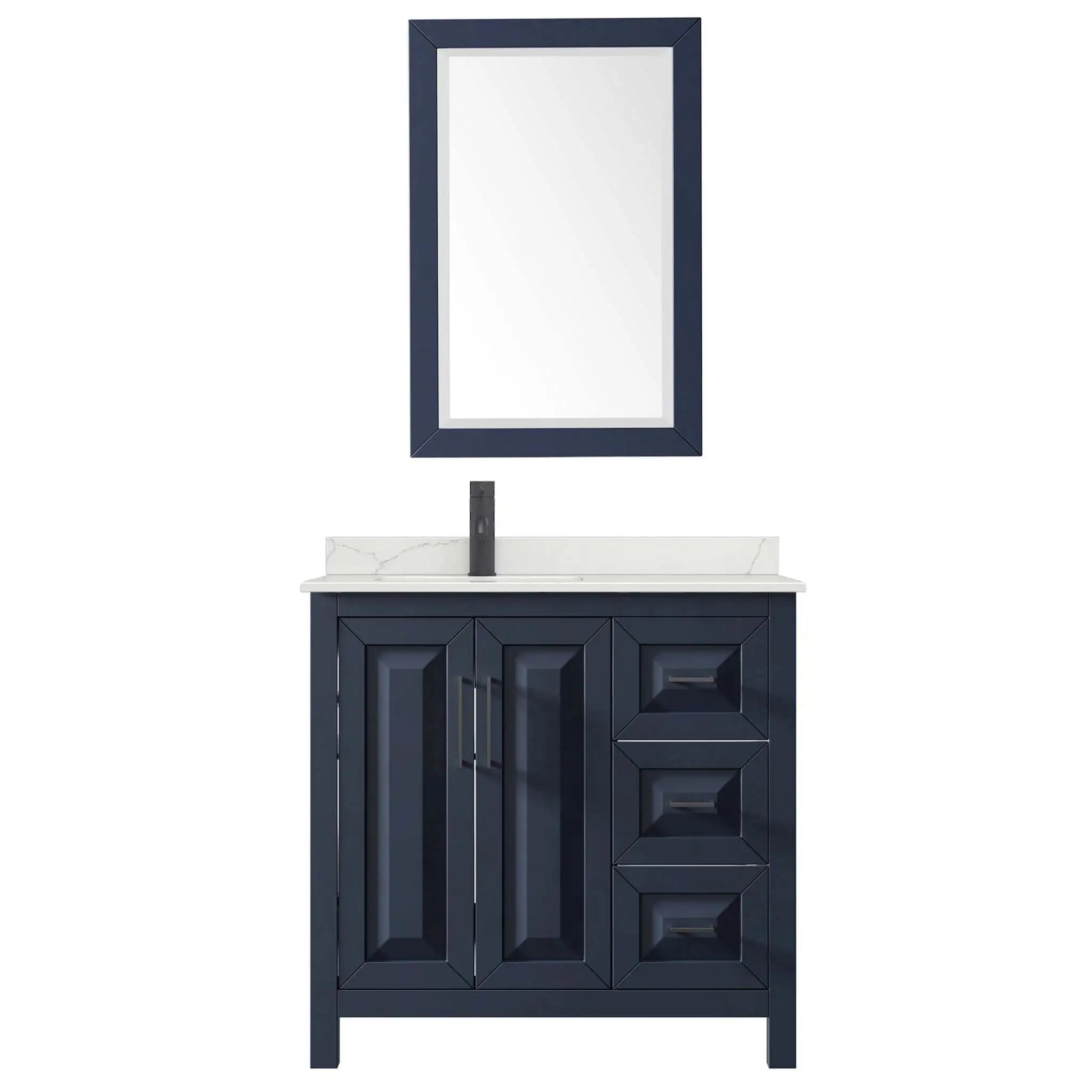 36" Daria Single Bathroom Vanity in Dark Blue with Matte Black Trim & 24" Mirror by Wyndham