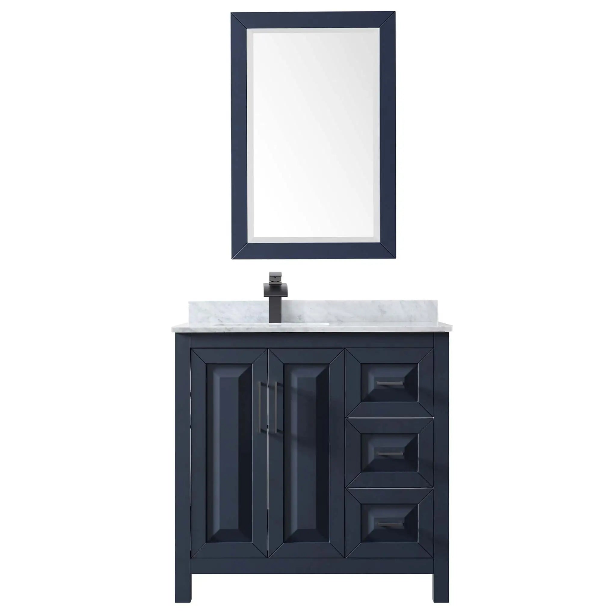 36" Daria Single Bathroom Vanity in Dark Blue with Matte Black Trim & 24" Mirror by Wyndham