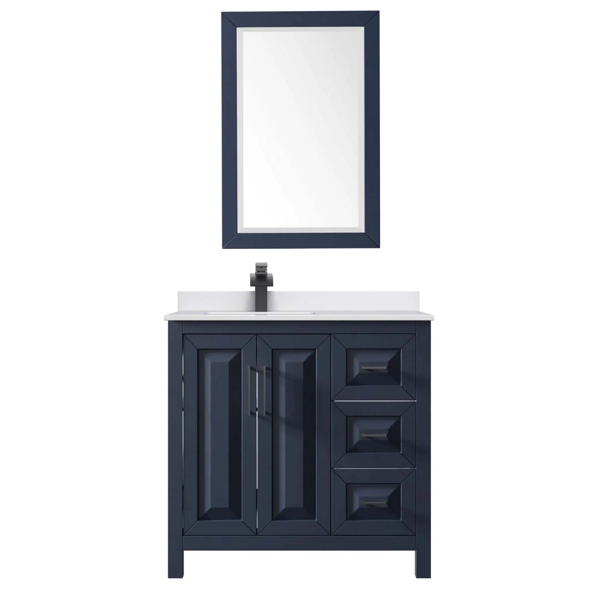 36" Daria Single Bathroom Vanity in Dark Blue with Matte Black Trim & 24" Mirror by Wyndham