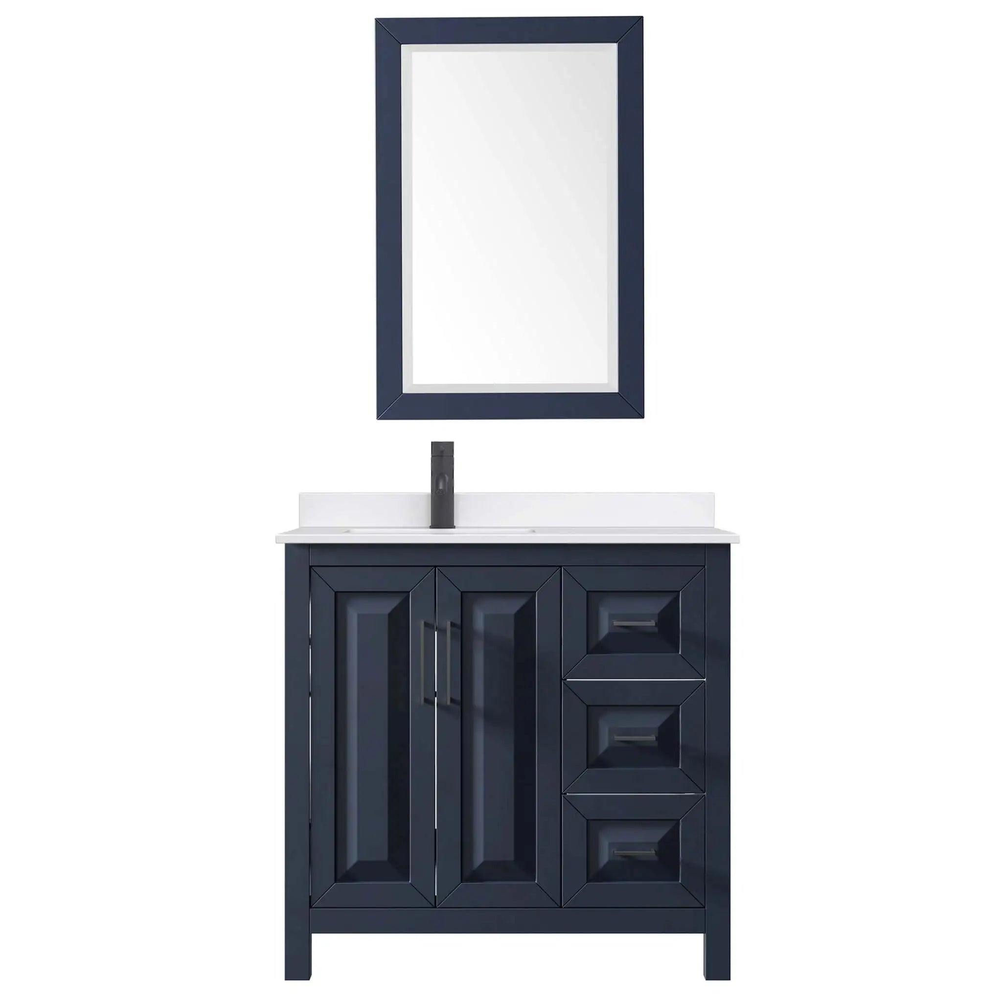 36" Daria Single Bathroom Vanity in Dark Blue with Matte Black Trim & 24" Mirror by Wyndham