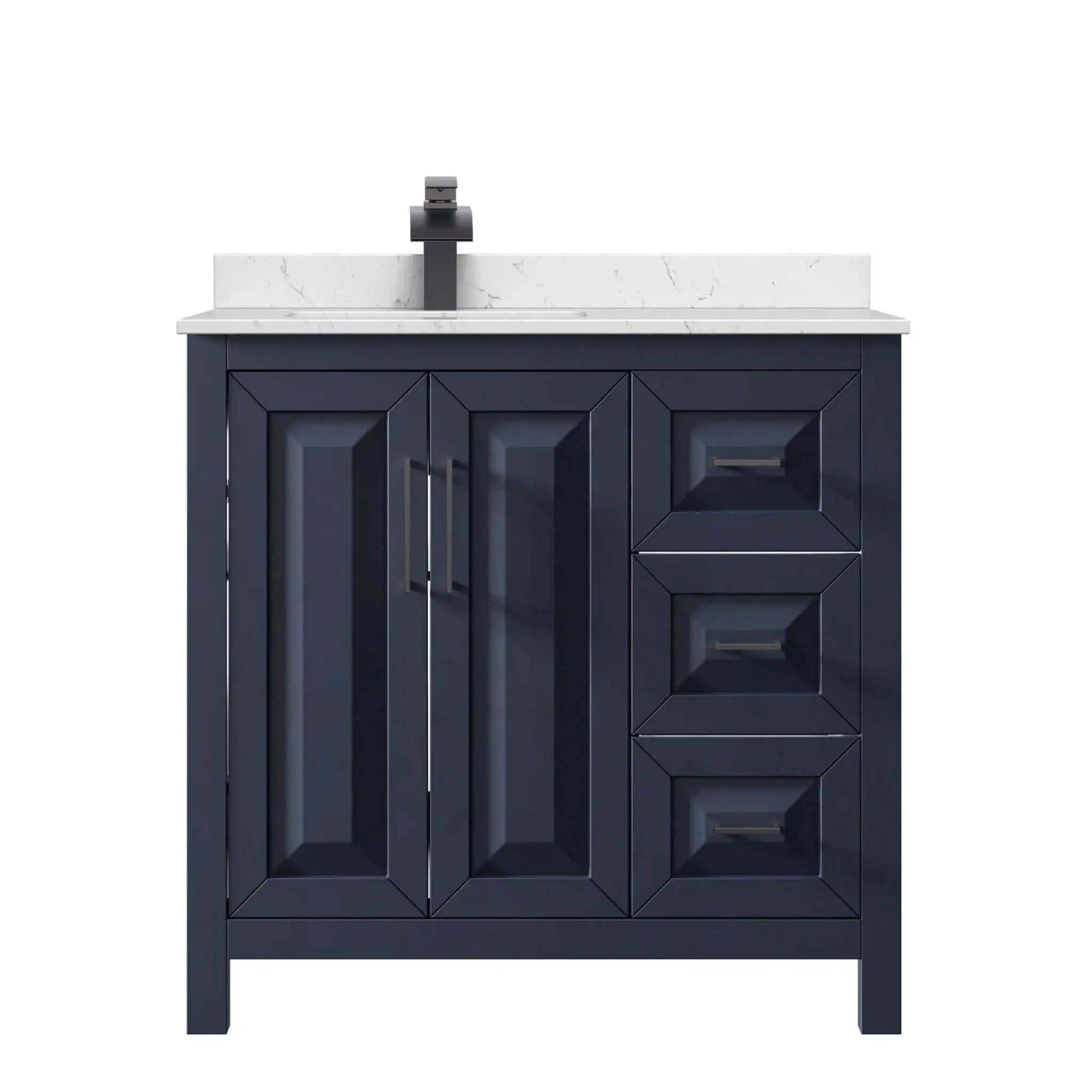 36" Daria Single Bathroom Vanity in Dark Blue with Matte Black Trim by Wyndham