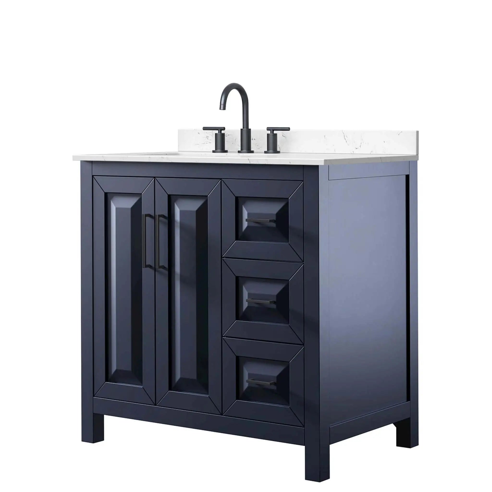 36" Daria Single Bathroom Vanity in Dark Blue with Matte Black Trim by Wyndham