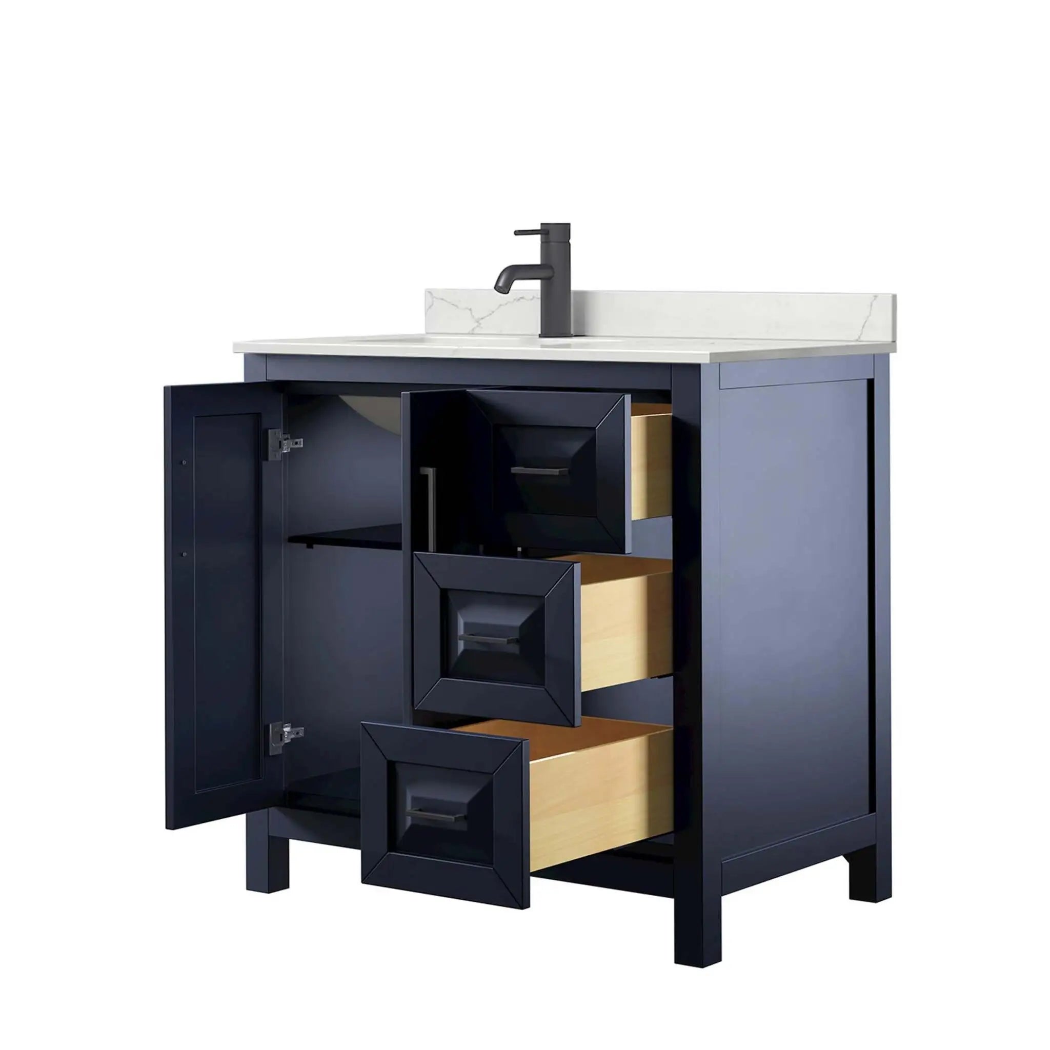 36" Daria Single Bathroom Vanity in Dark Blue with Matte Black Trim by Wyndham
