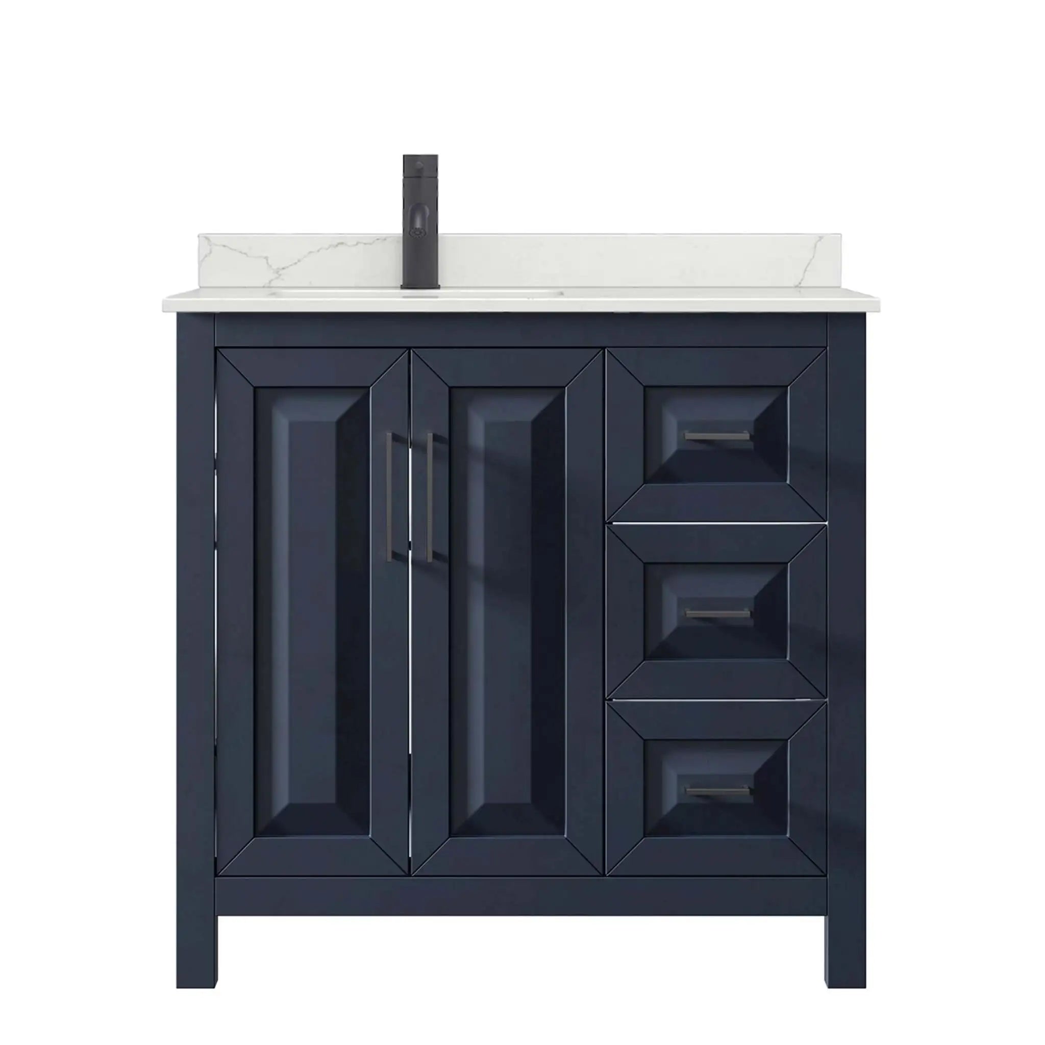 36" Daria Single Bathroom Vanity in Dark Blue with Matte Black Trim by Wyndham