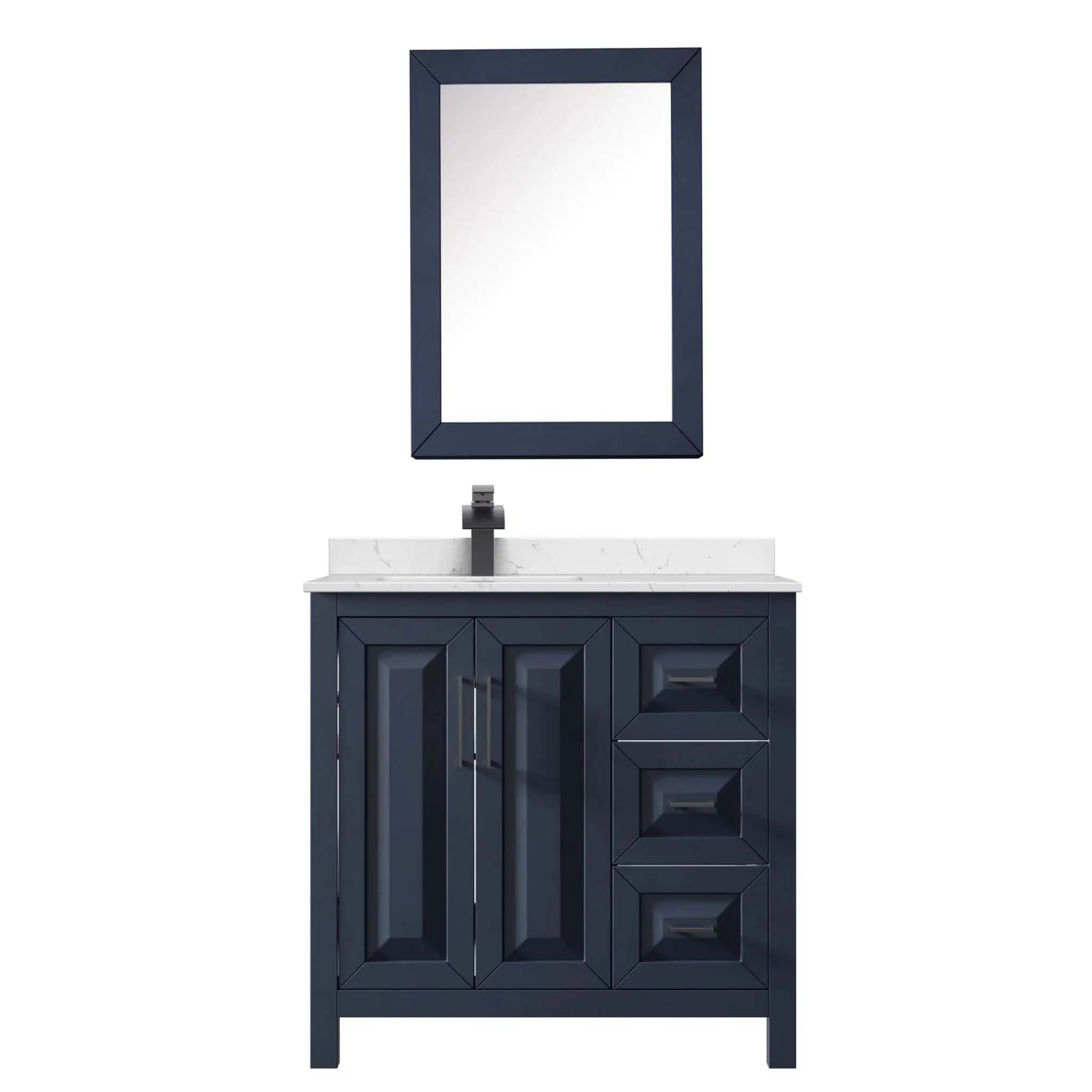 36" Daria Single Bathroom Vanity in Dark Blue with Matte Black Trim & Medicine Cabinet by Wyndham