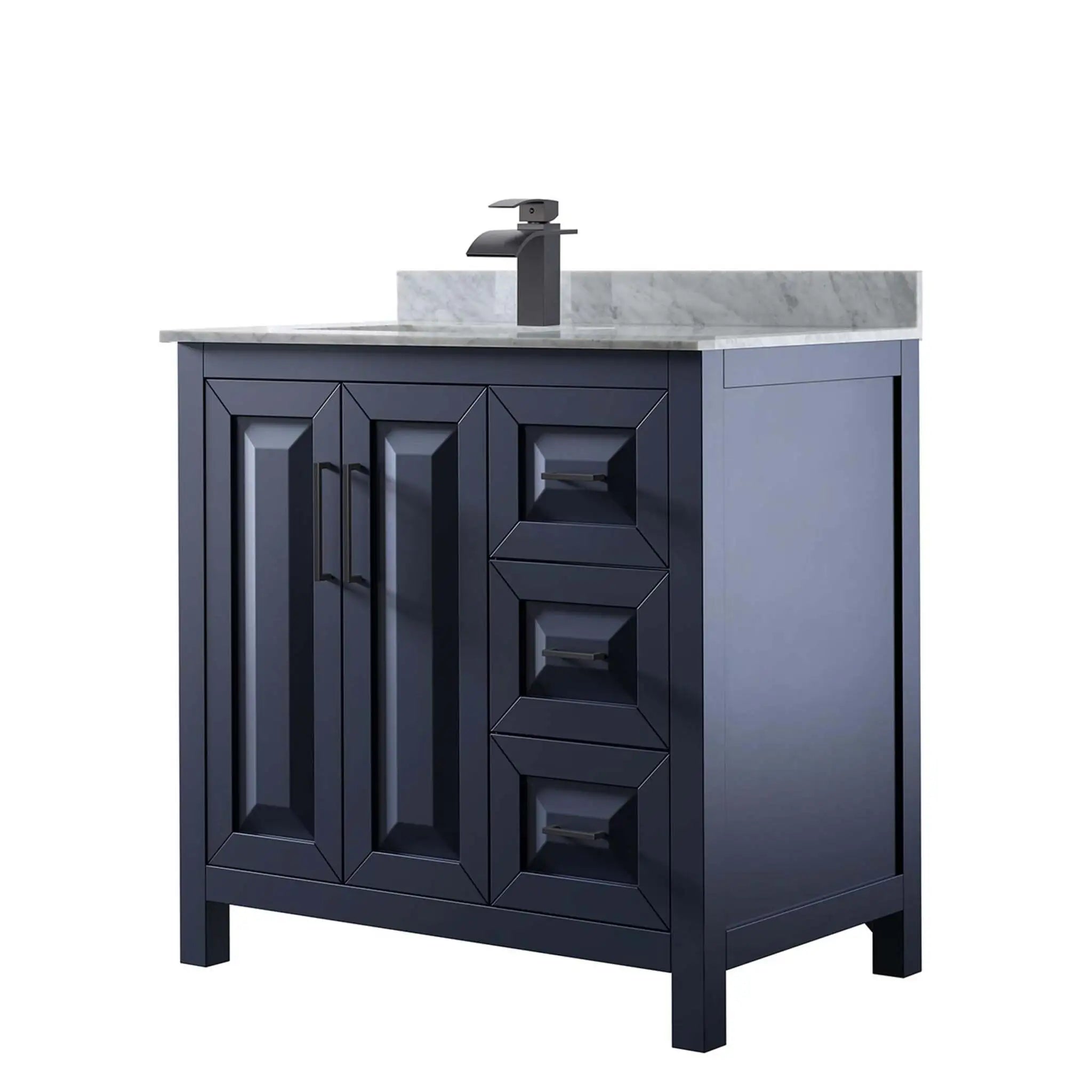 36" Daria Single Bathroom Vanity in Dark Blue with Matte Black Trim by Wyndham