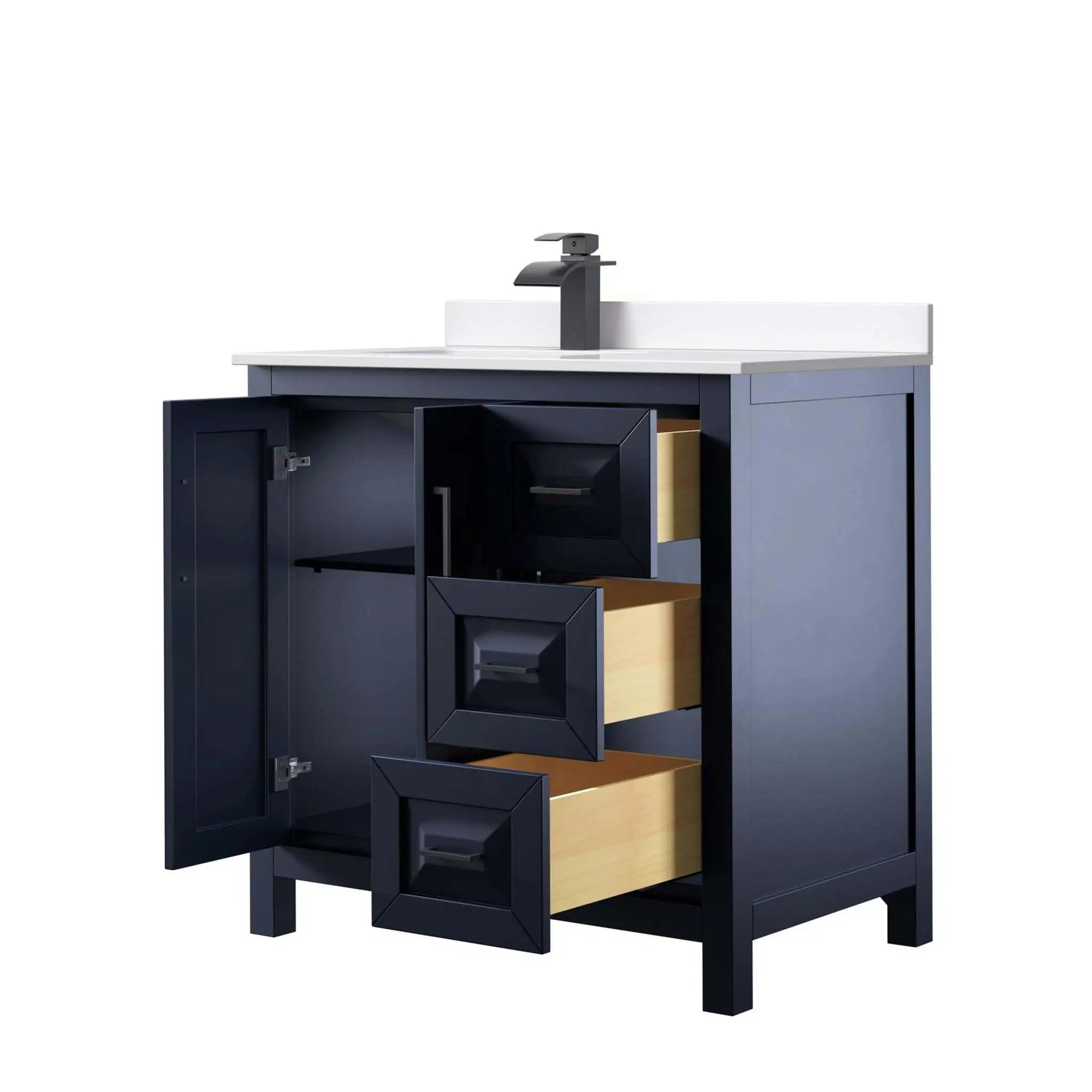 36" Daria Single Bathroom Vanity in Dark Blue with Matte Black Trim by Wyndham