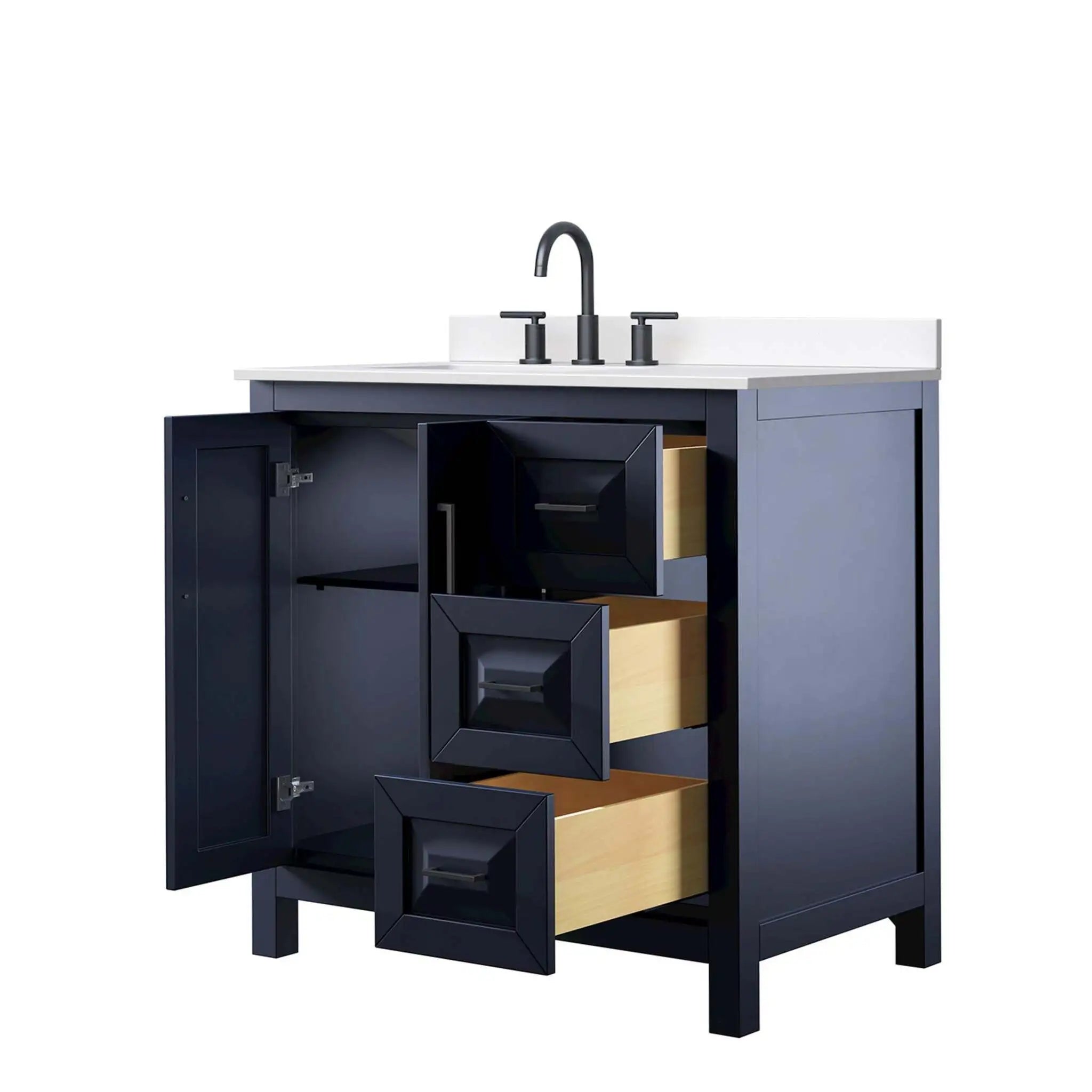 36" Daria Single Bathroom Vanity in Dark Blue with Matte Black Trim by Wyndham