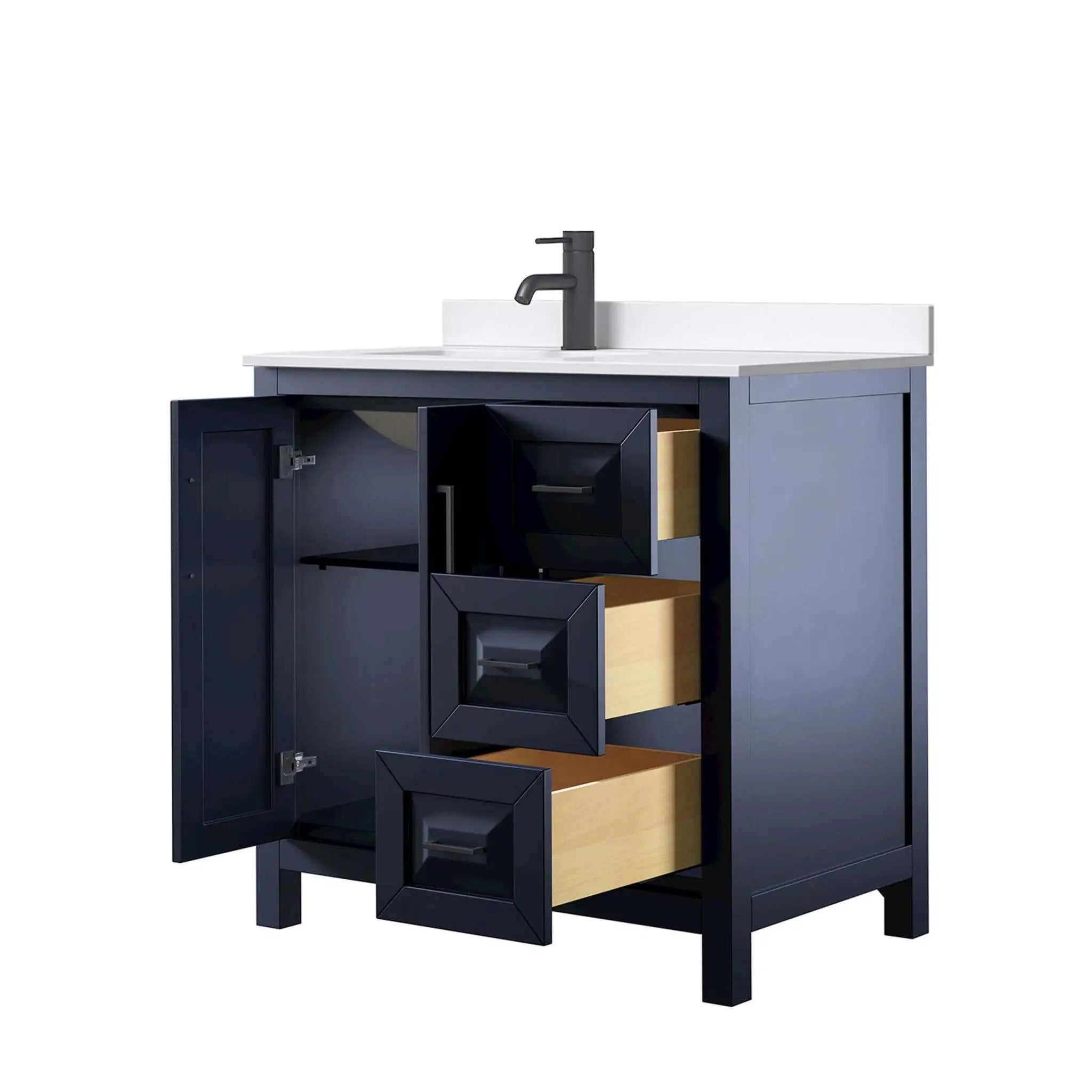 36" Daria Single Bathroom Vanity in Dark Blue with Matte Black Trim by Wyndham