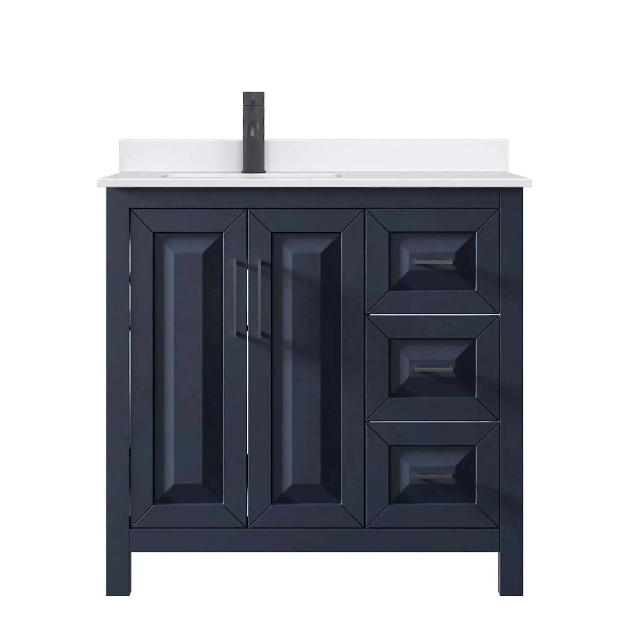 36" Daria Single Bathroom Vanity in Dark Blue with Matte Black Trim by Wyndham