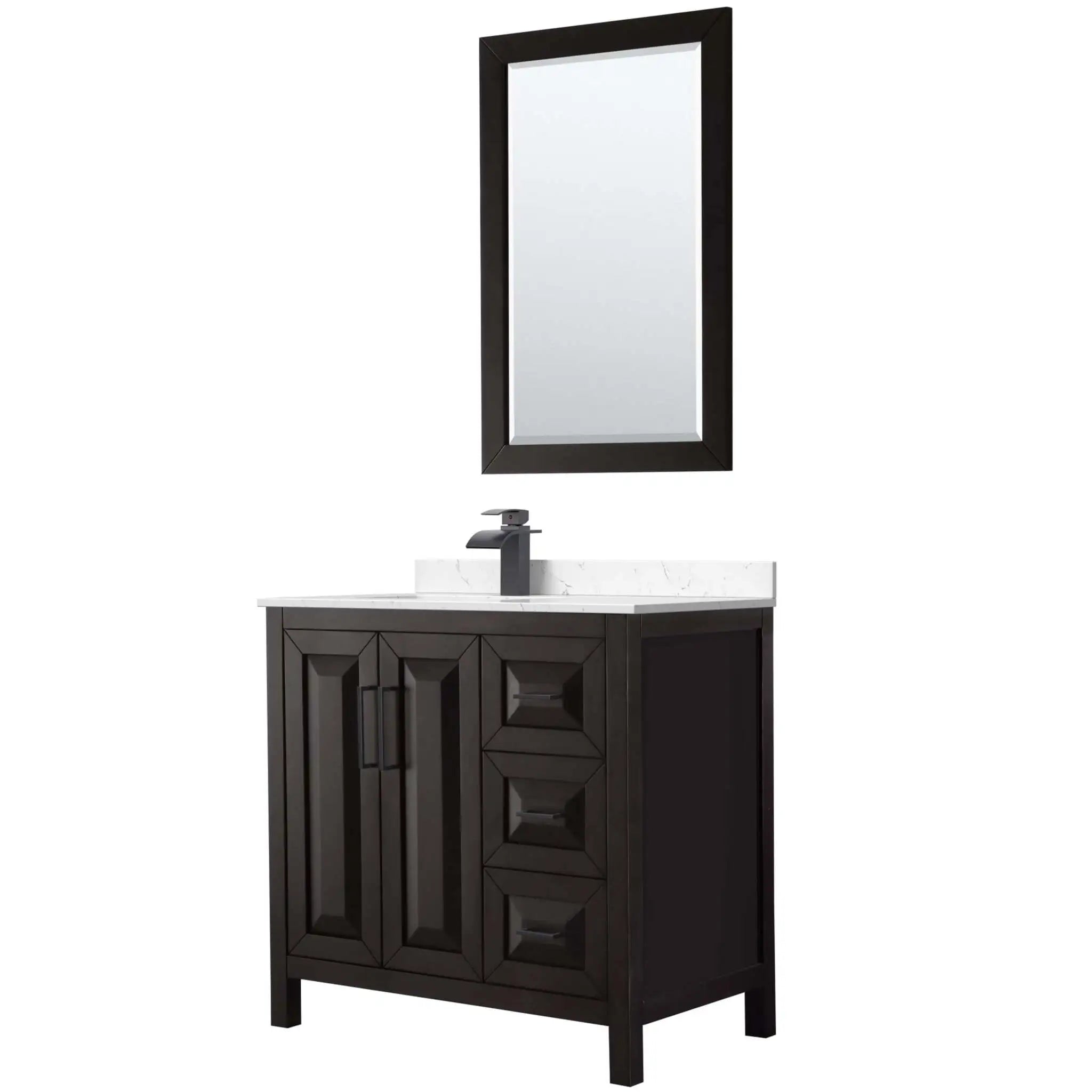 36" Daria Single Bathroom Vanity in Dark Espresso with Matte Black Trim & 24" Mirror by Wyndham