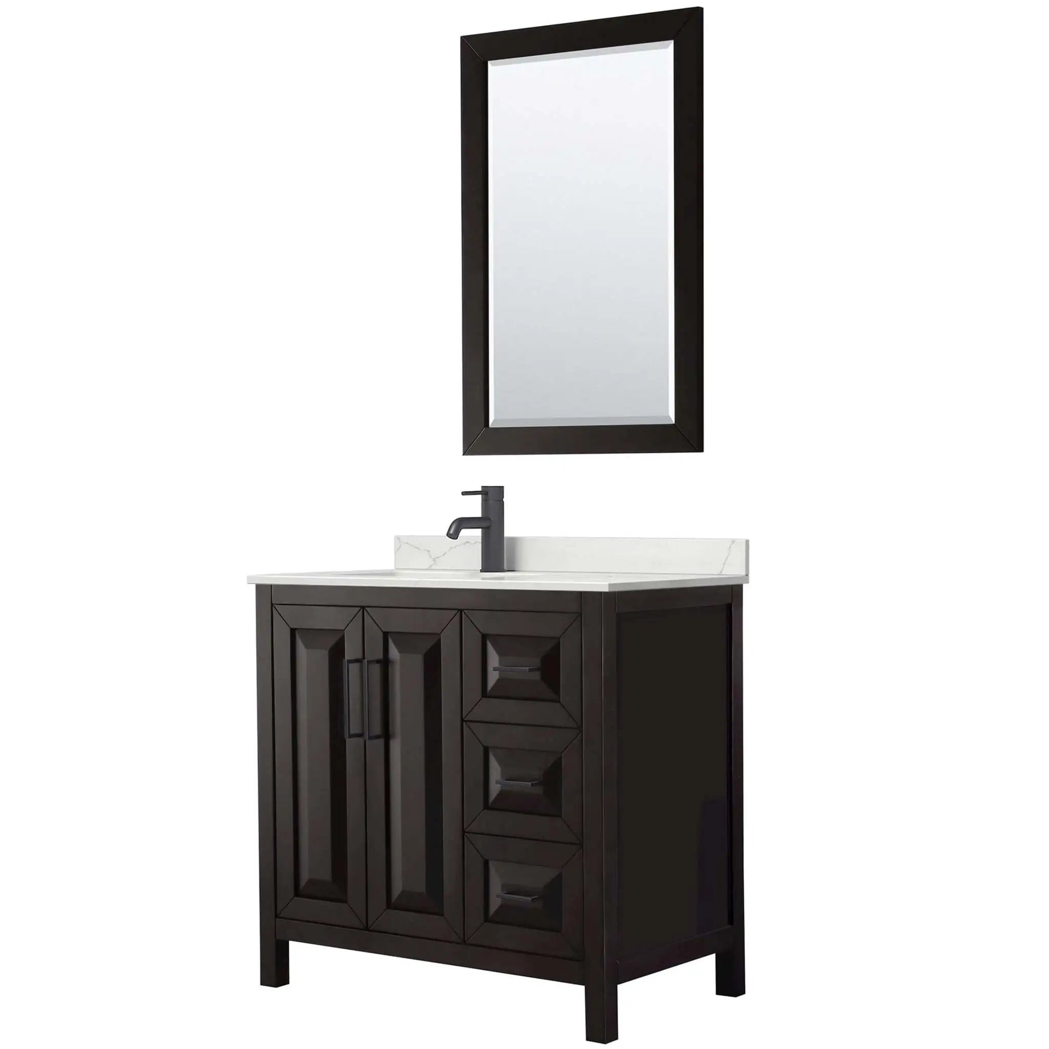 36" Daria Single Bathroom Vanity in Dark Espresso with Matte Black Trim & 24" Mirror by Wyndham
