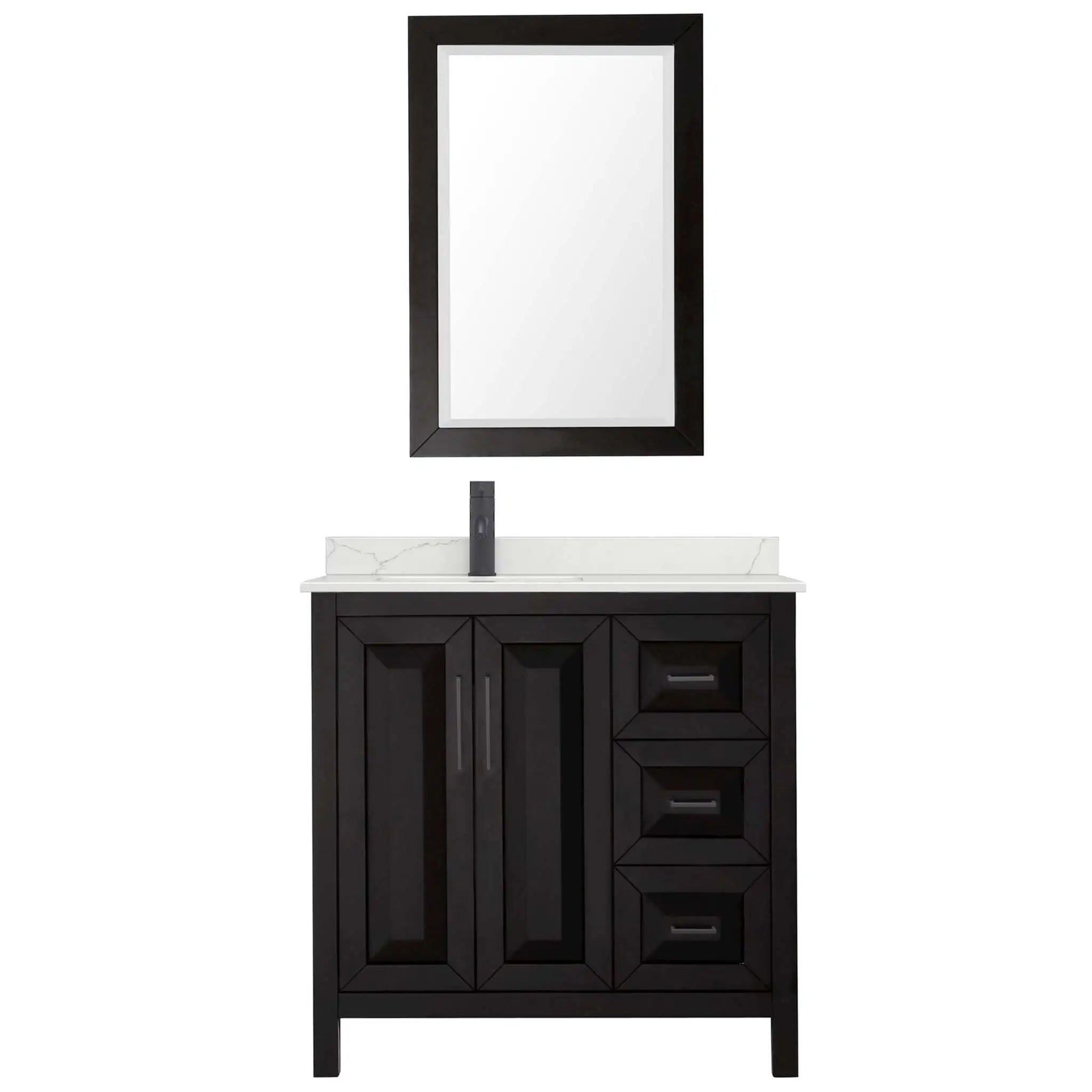 36" Daria Single Bathroom Vanity in Dark Espresso with Matte Black Trim & 24" Mirror by Wyndham