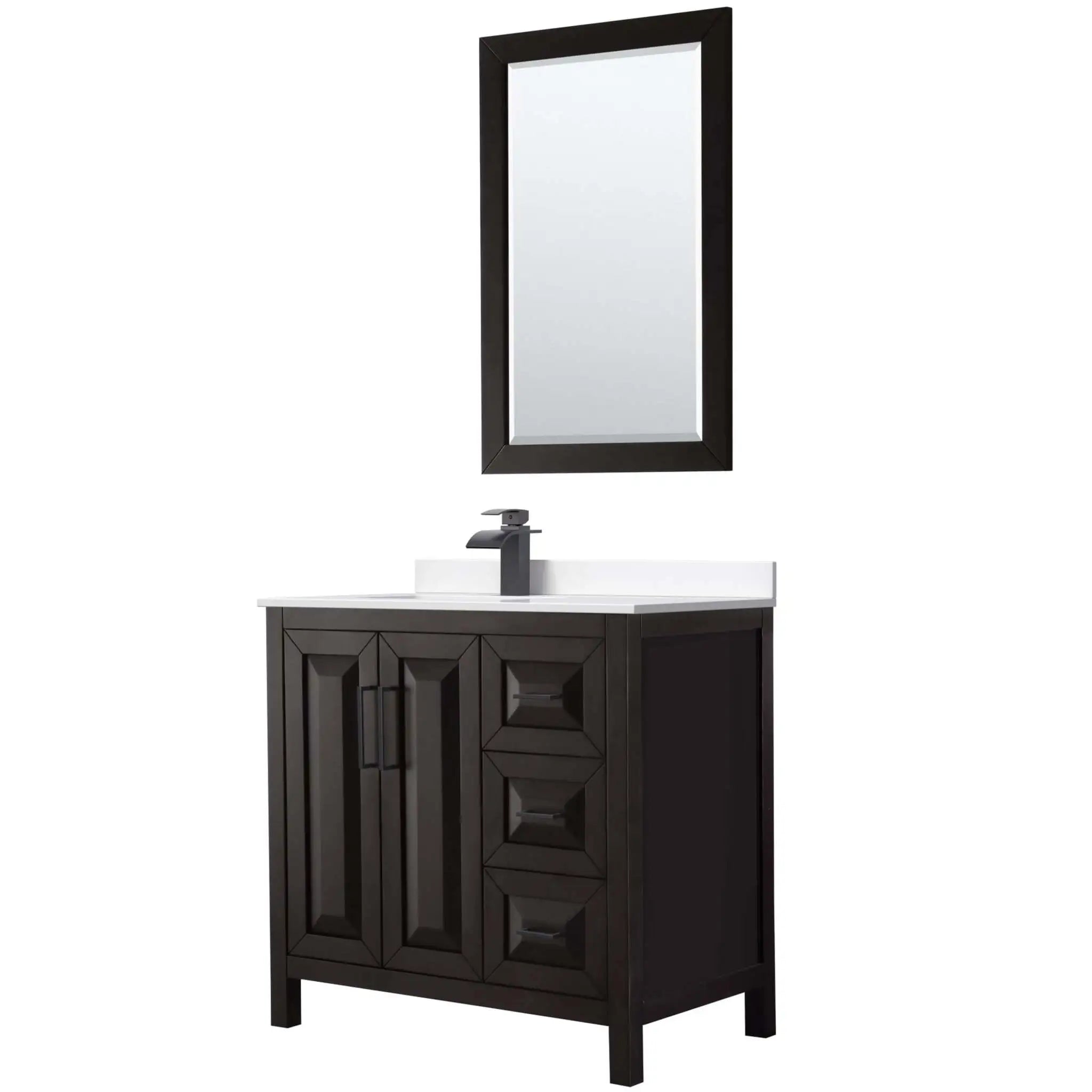 36" Daria Single Bathroom Vanity in Dark Espresso with Matte Black Trim & 24" Mirror by Wyndham