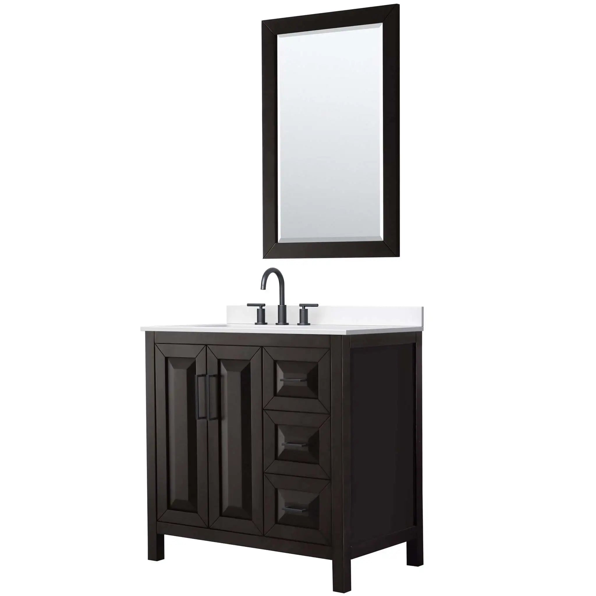 36" Daria Single Bathroom Vanity in Dark Espresso with Matte Black Trim & 24" Mirror by Wyndham