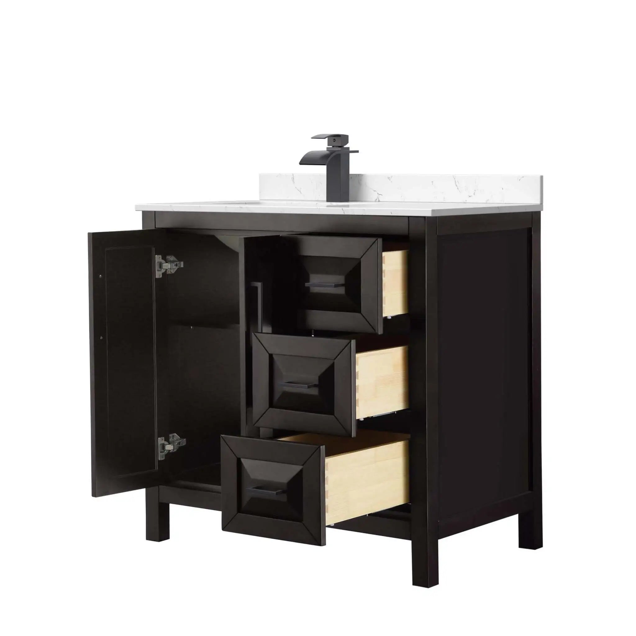 36" Daria Single Bathroom Vanity in Dark Espresso with Matte Black Trim by Wyndham