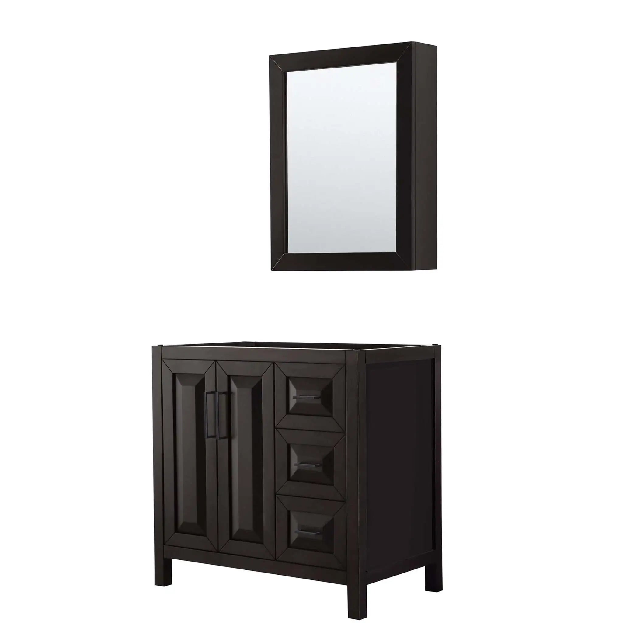 36" Daria Single Bathroom Vanity in Dark Espresso with Matte Black Trim & Medicine Cabinet by Wyndham