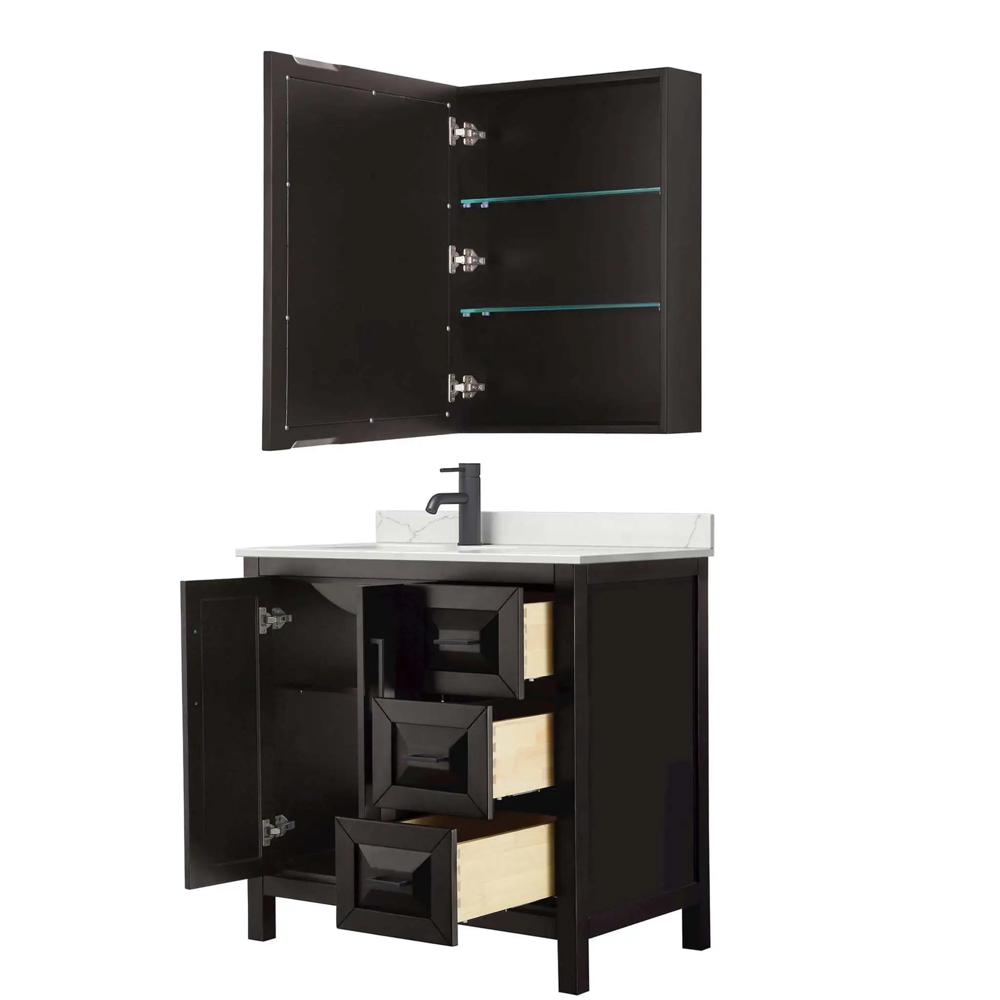 36" Daria Single Bathroom Vanity in Dark Espresso with Matte Black Trim & Medicine Cabinet by Wyndham