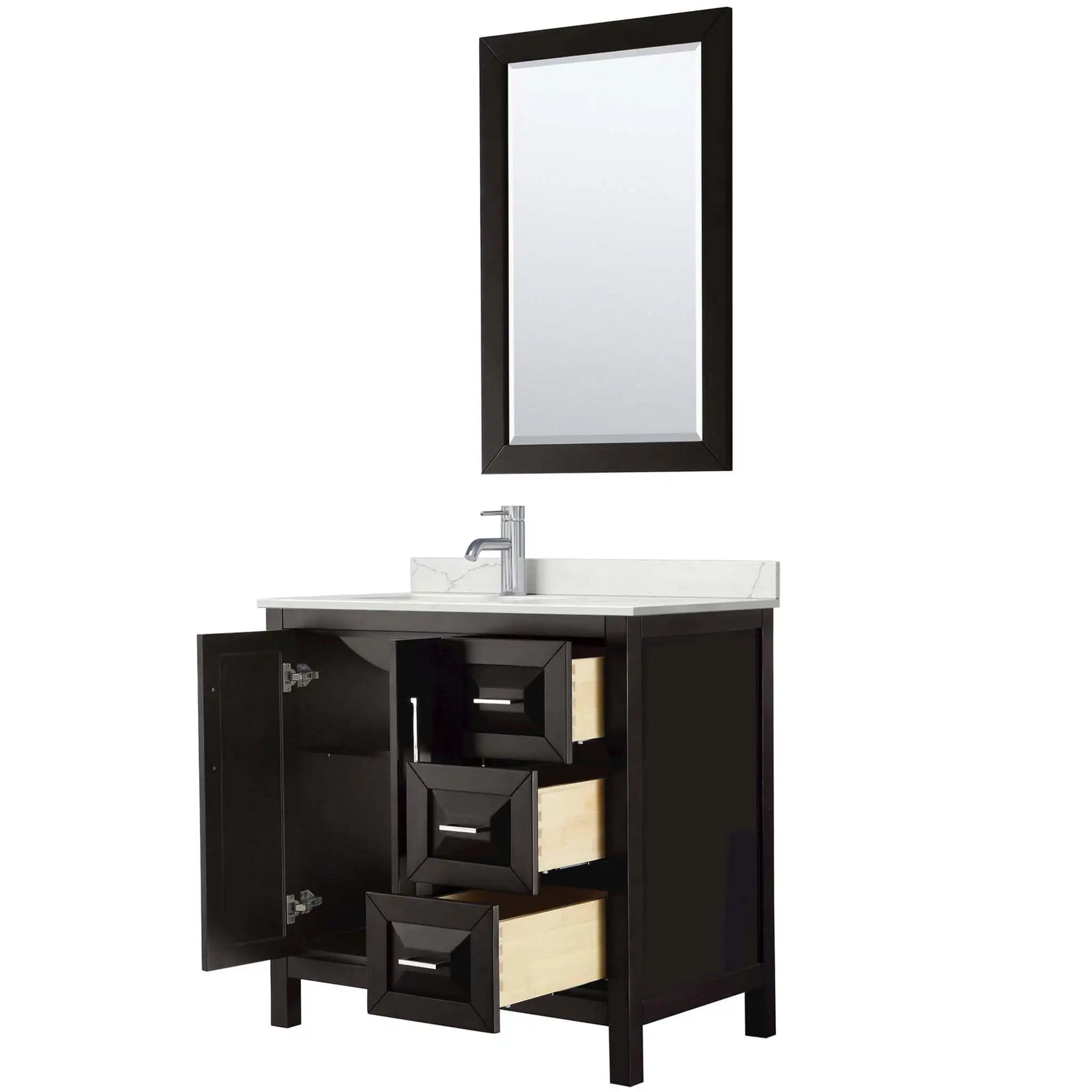 36" Daria Single Bathroom Vanity in Dark Espresso with Polished Chrome Trim & 24" Mirror by Wyndham