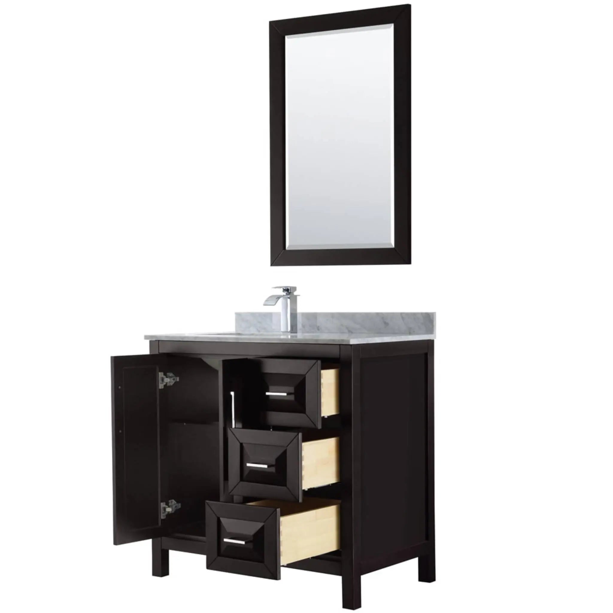 36" Daria Single Bathroom Vanity in Dark Espresso with Polished Chrome Trim & 24" Mirror by Wyndham