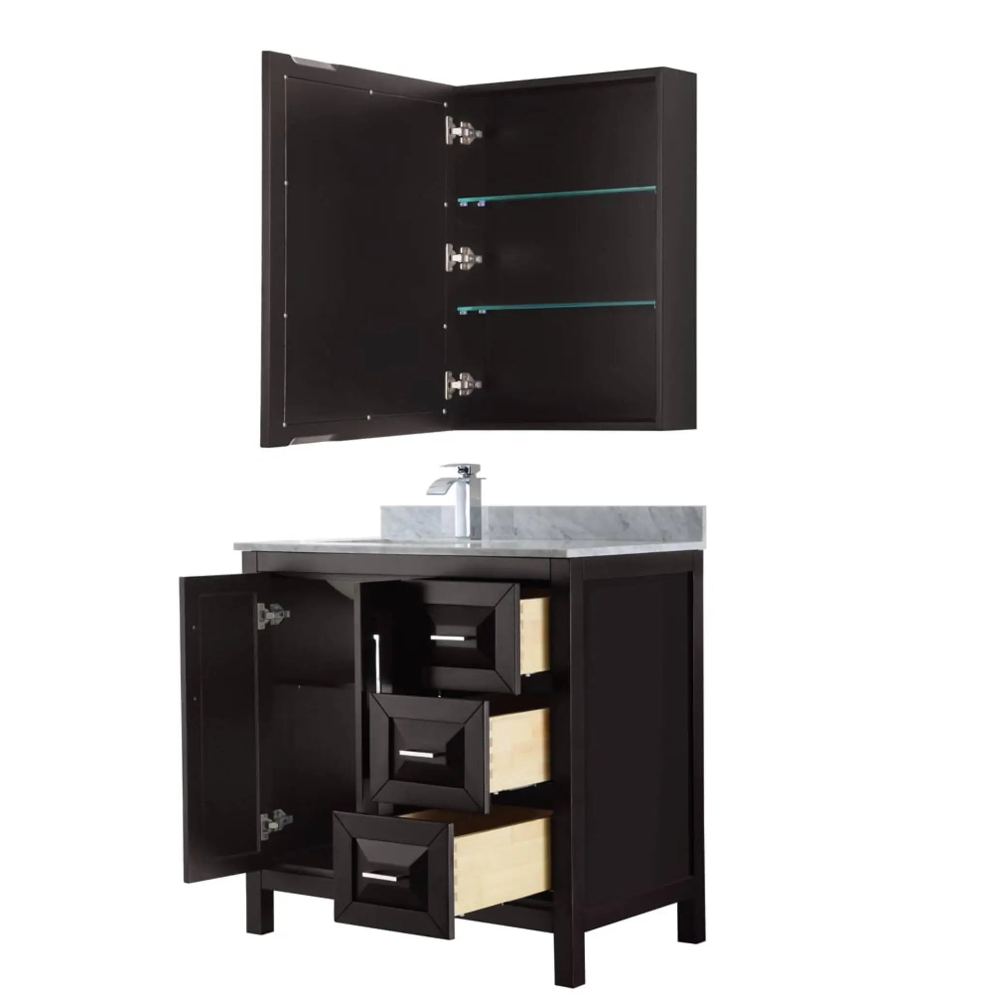 36" Daria Single Bathroom Vanity in Dark Espresso with Polished Chrome Trim & Medicine Cabinet by Wyndham