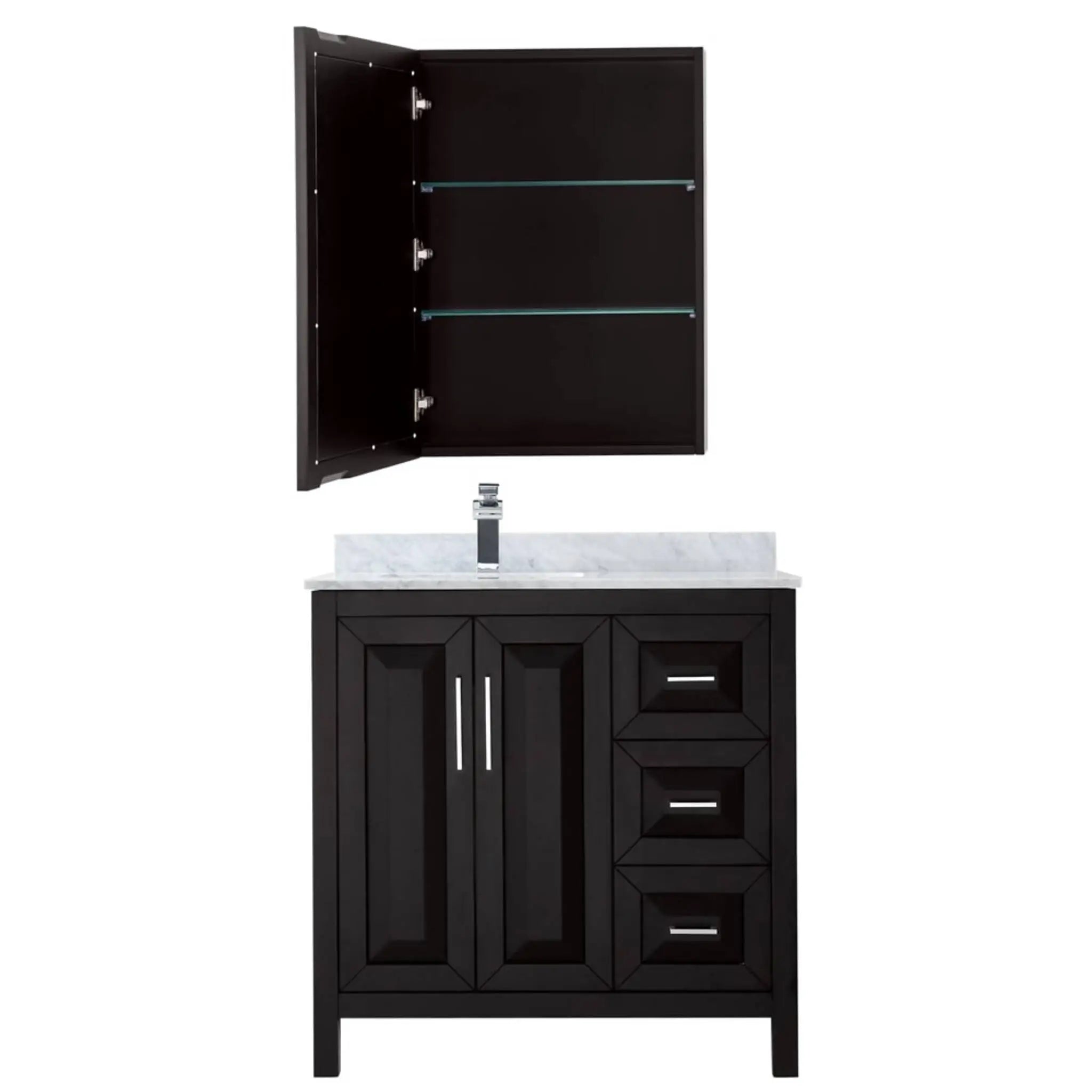 36" Daria Single Bathroom Vanity in Dark Espresso with Polished Chrome Trim & Medicine Cabinet by Wyndham
