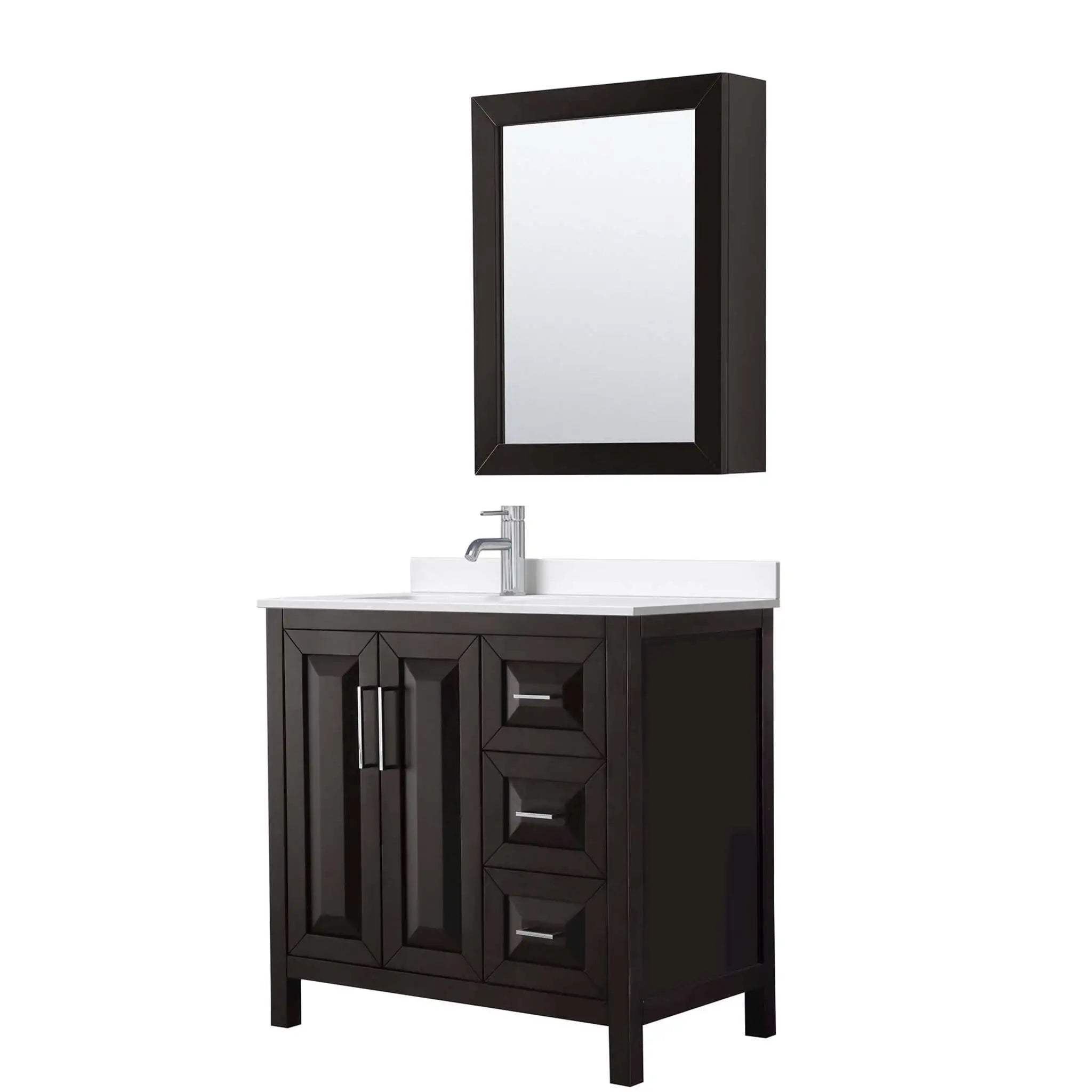 36" Daria Single Bathroom Vanity in Dark Espresso with Polished Chrome Trim & Medicine Cabinet by Wyndham
