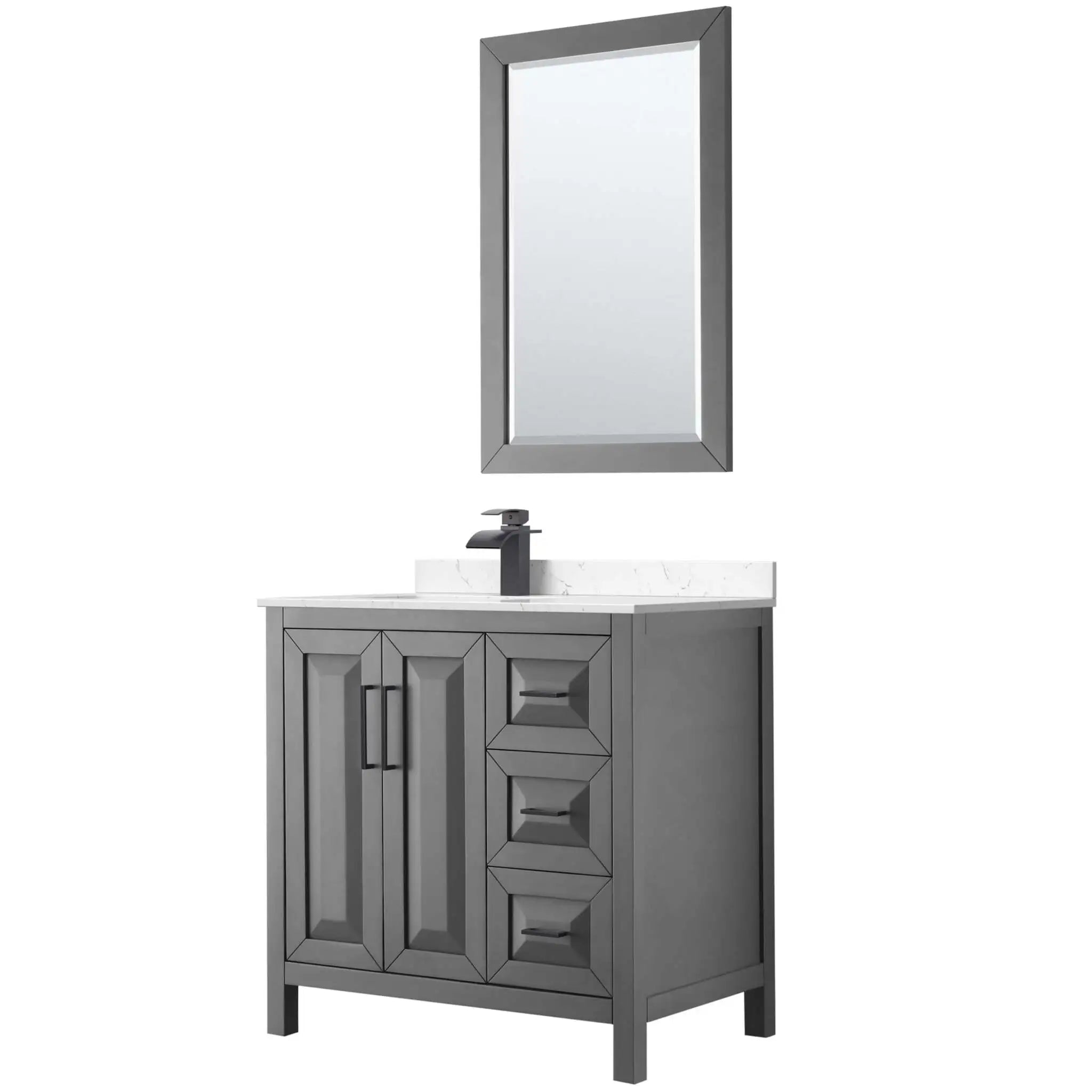 36" Daria Single Bathroom Vanity in Dark Gray with Matte Black Trim & 24" Mirror by Wyndham