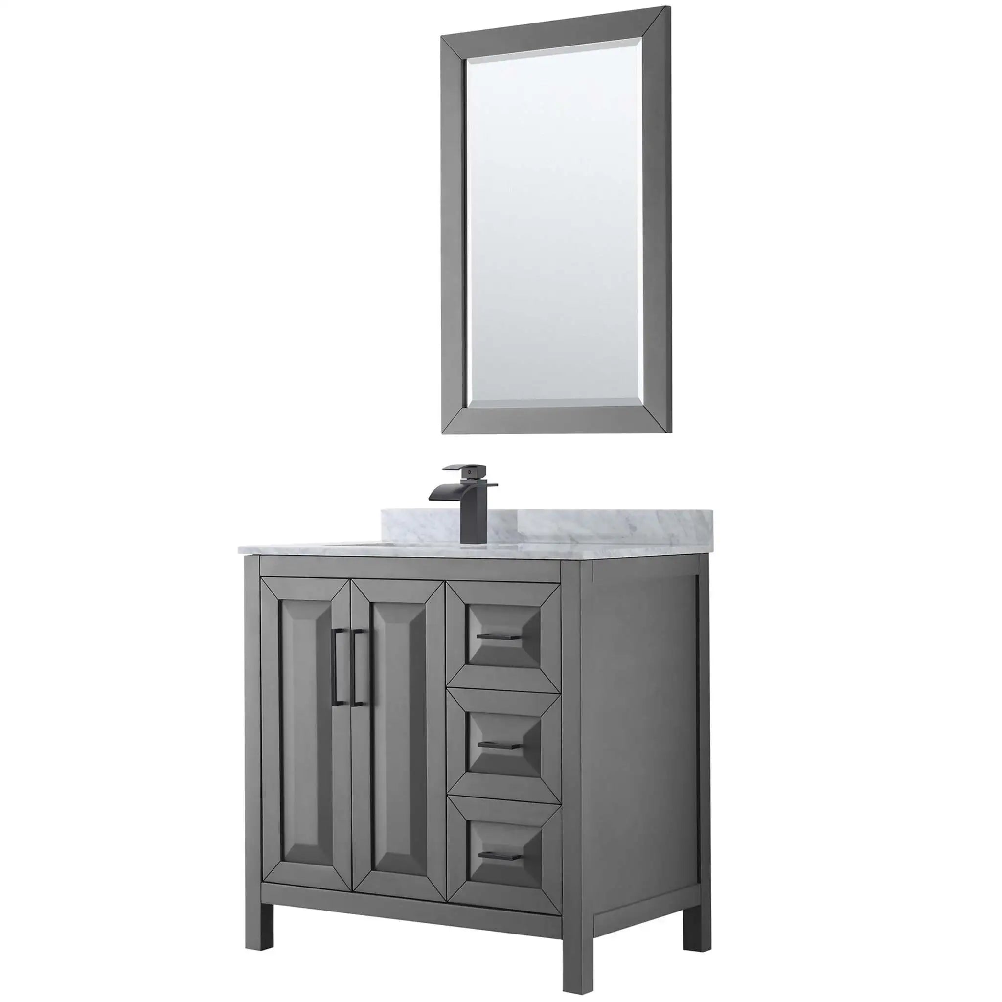 36" Daria Single Bathroom Vanity in Dark Gray with Matte Black Trim & 24" Mirror by Wyndham