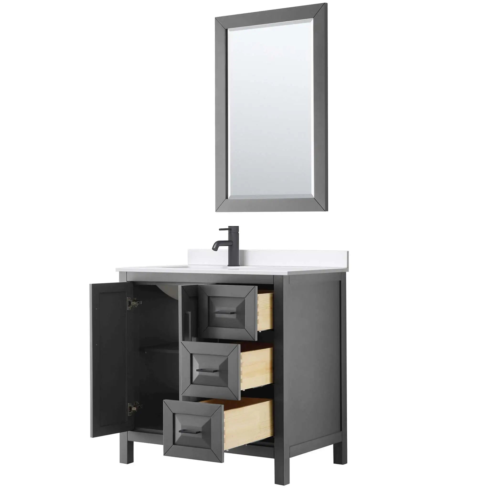 36" Daria Single Bathroom Vanity in Dark Gray with Matte Black Trim & 24" Mirror by Wyndham