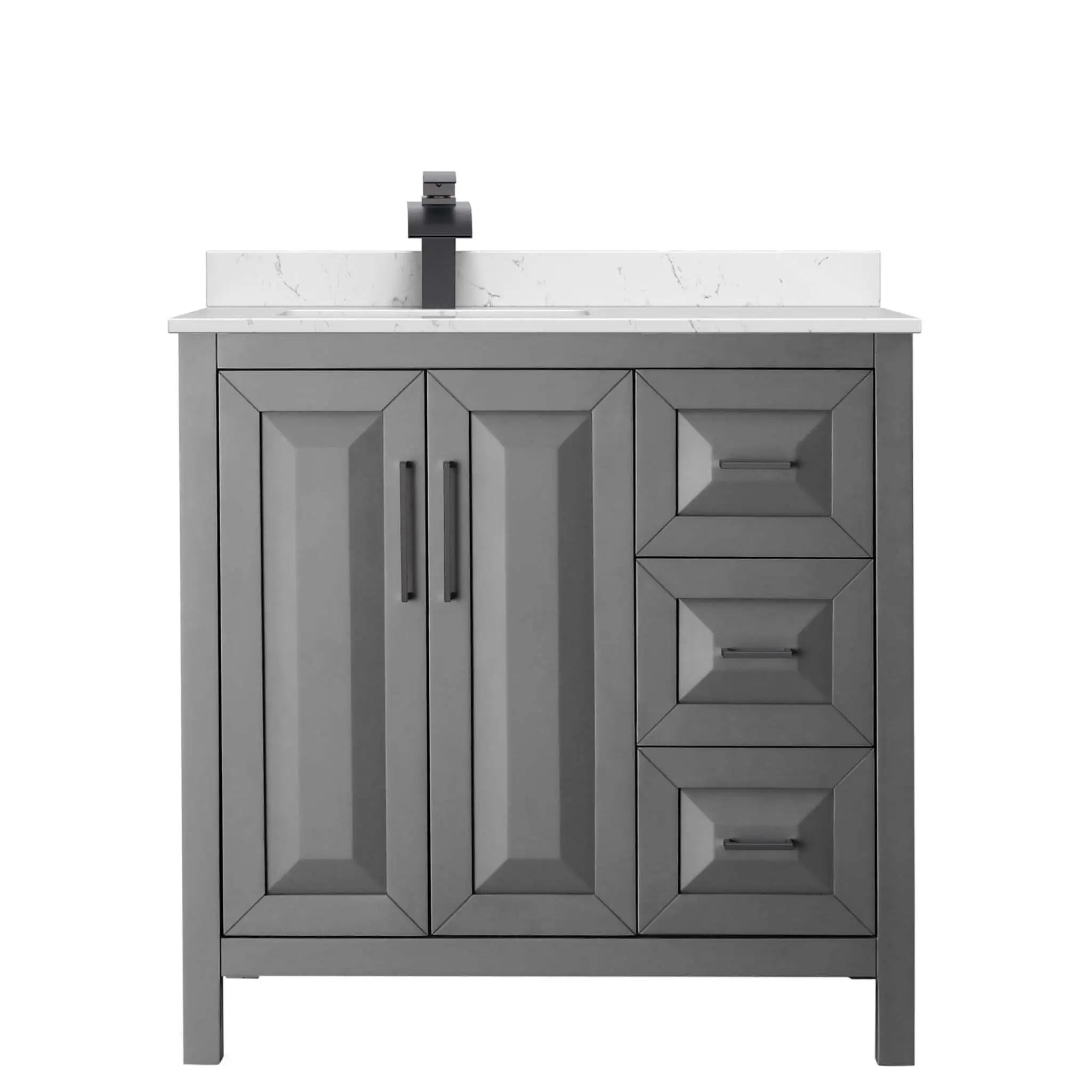 36" Daria Single Bathroom Vanity in Dark Gray with Matte Black Trim by Wyndham