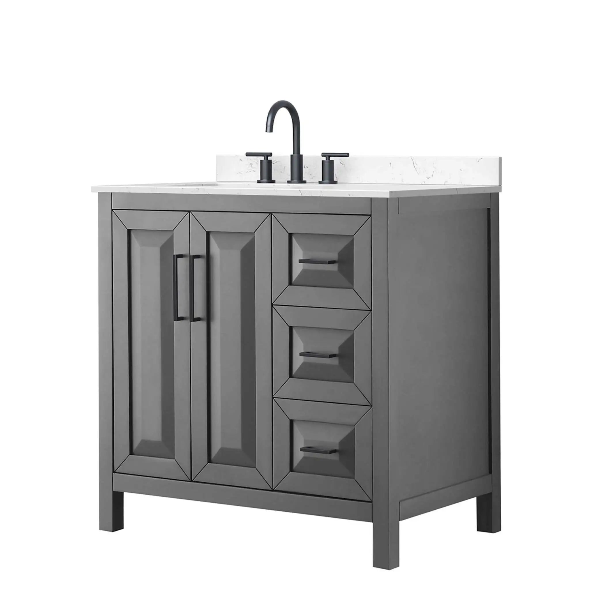36" Daria Single Bathroom Vanity in Dark Gray with Matte Black Trim by Wyndham