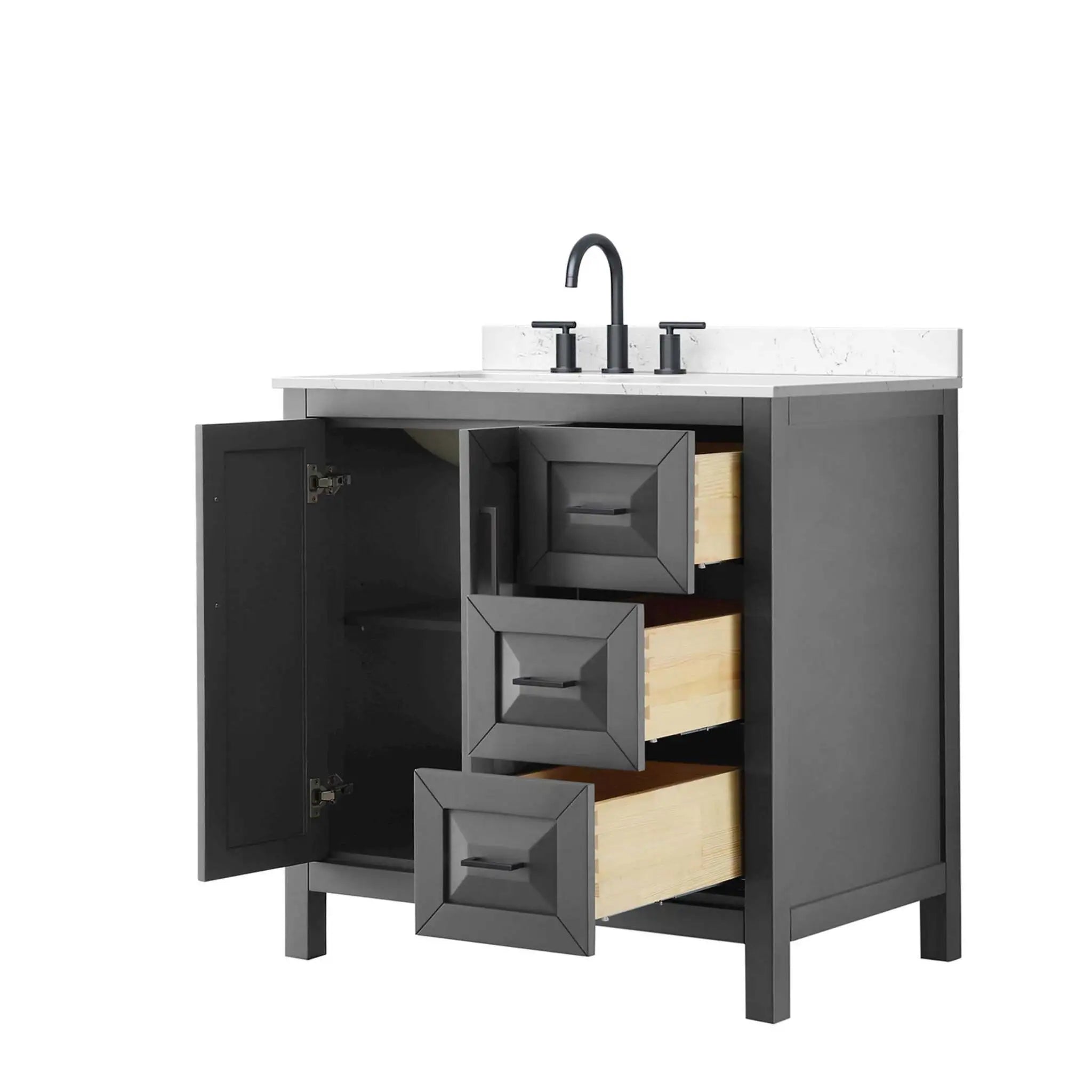 36" Daria Single Bathroom Vanity in Dark Gray with Matte Black Trim by Wyndham