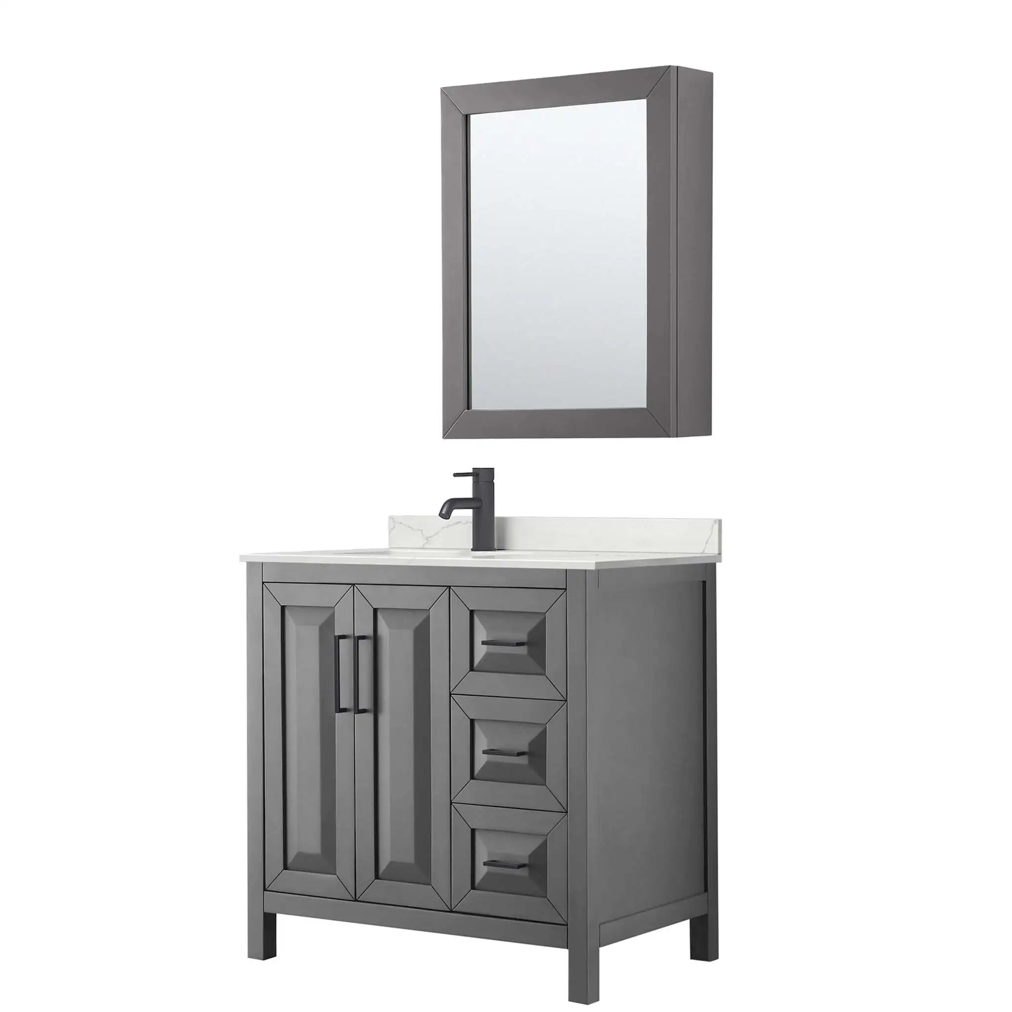 36" Daria Single Bathroom Vanity in Dark Gray with Matte Black Trim & Medicine Cabinet by Wyndham