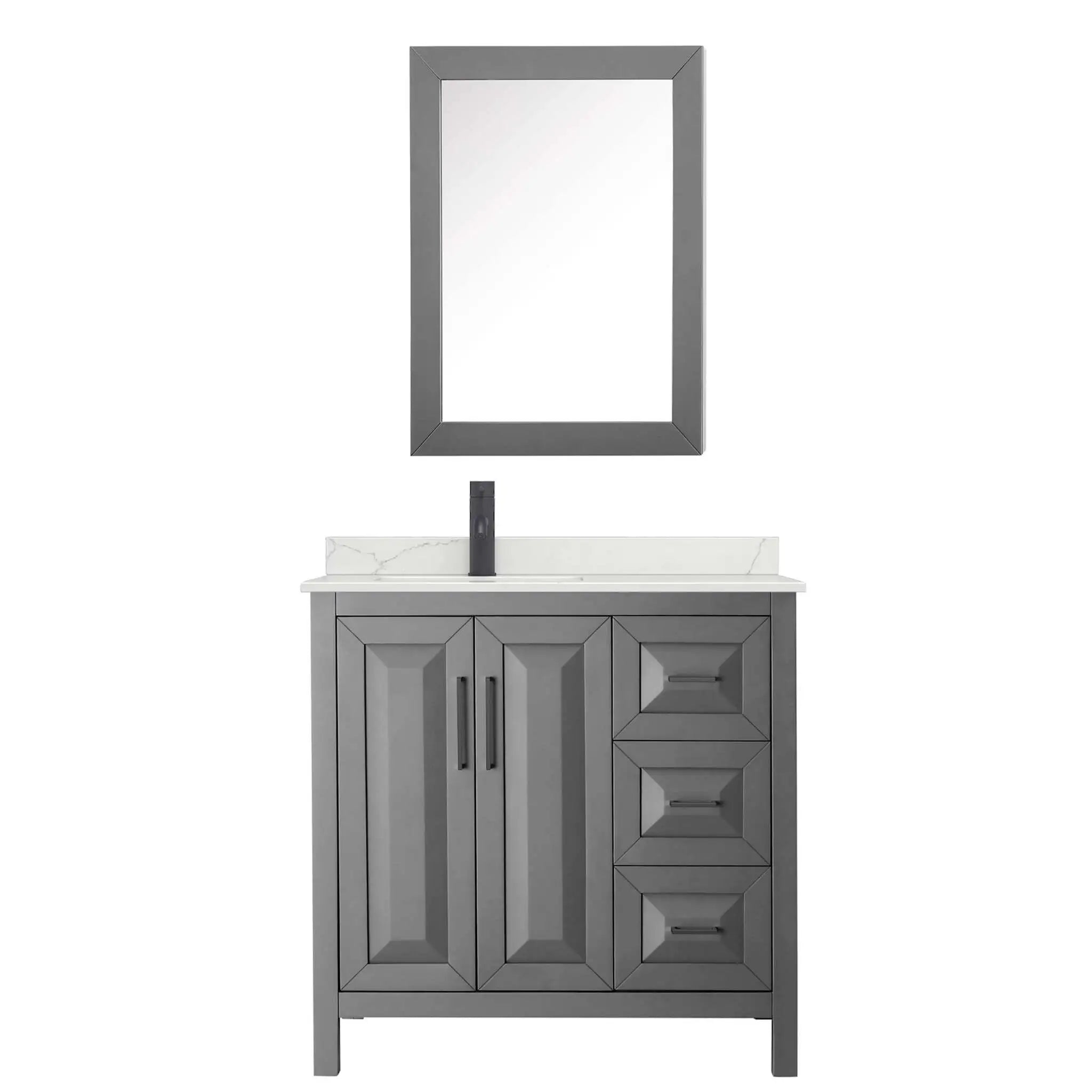 36" Daria Single Bathroom Vanity in Dark Gray with Matte Black Trim & Medicine Cabinet by Wyndham