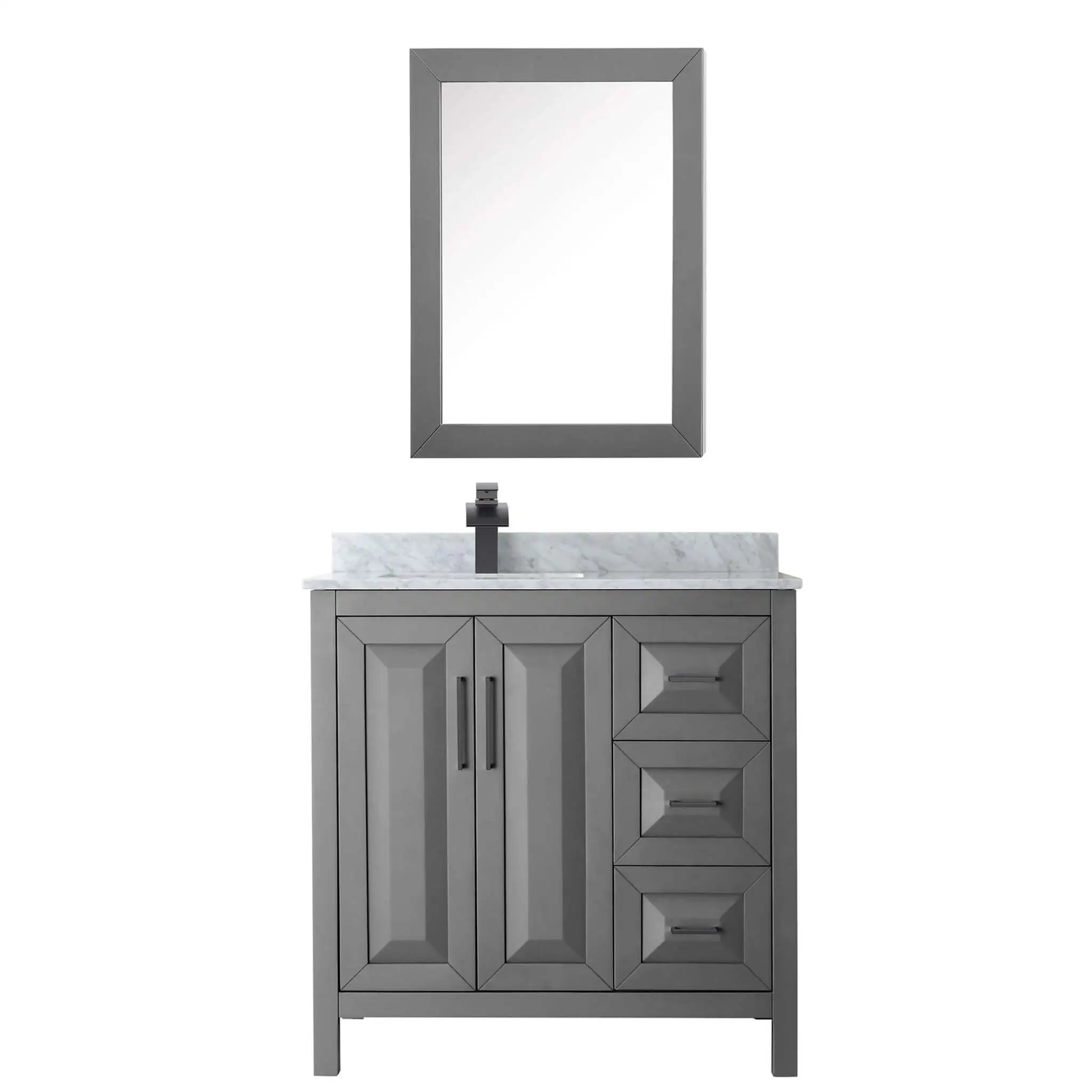 36" Daria Single Bathroom Vanity in Dark Gray with Matte Black Trim & Medicine Cabinet by Wyndham