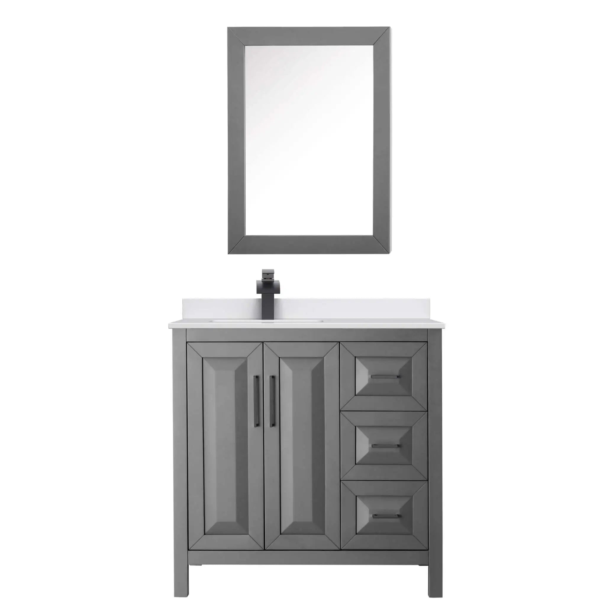 36" Daria Single Bathroom Vanity in Dark Gray with Matte Black Trim & Medicine Cabinet by Wyndham