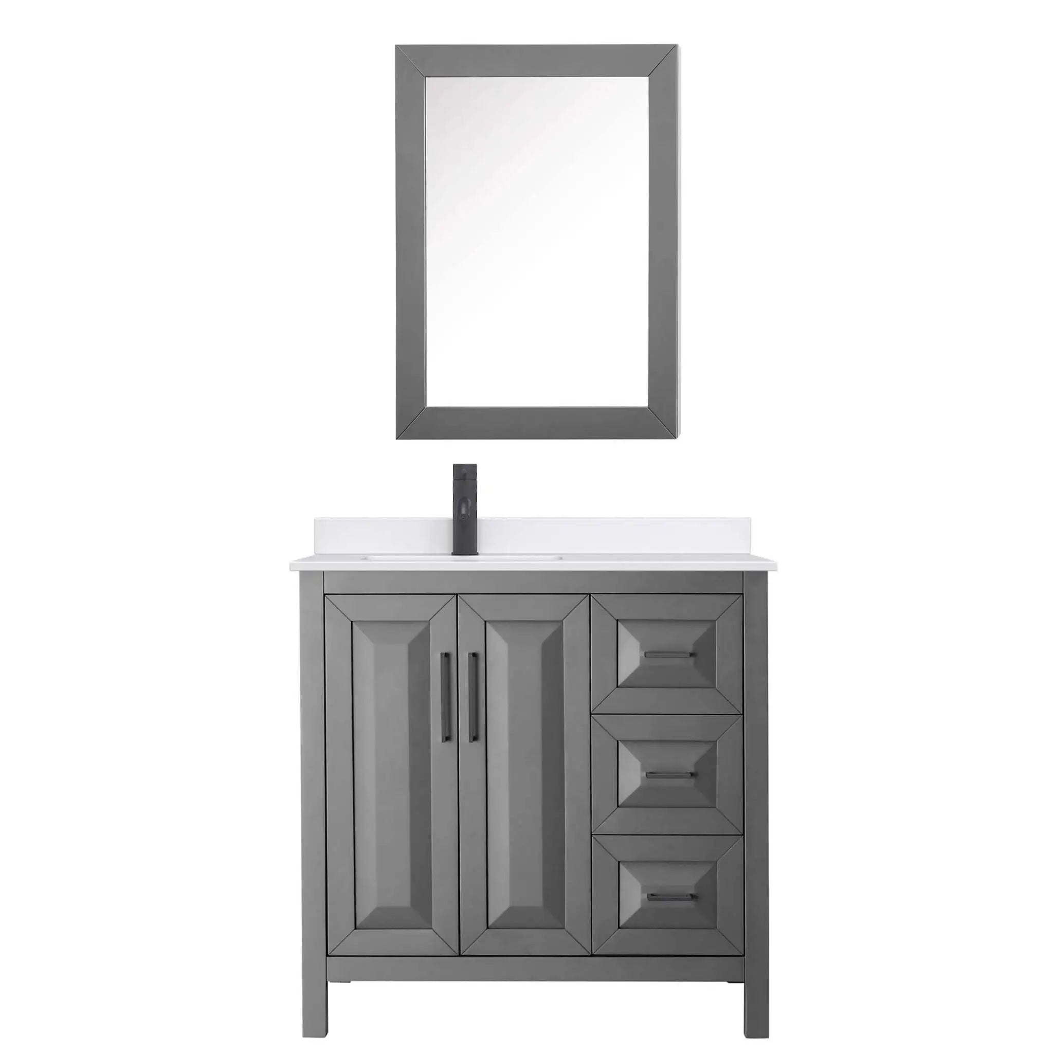 36" Daria Single Bathroom Vanity in Dark Gray with Matte Black Trim & Medicine Cabinet by Wyndham