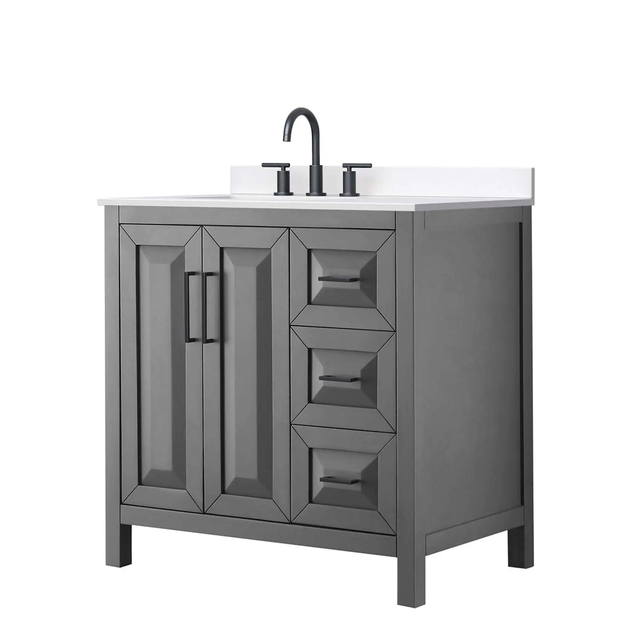 36" Daria Single Bathroom Vanity in Dark Gray with Matte Black Trim by Wyndham