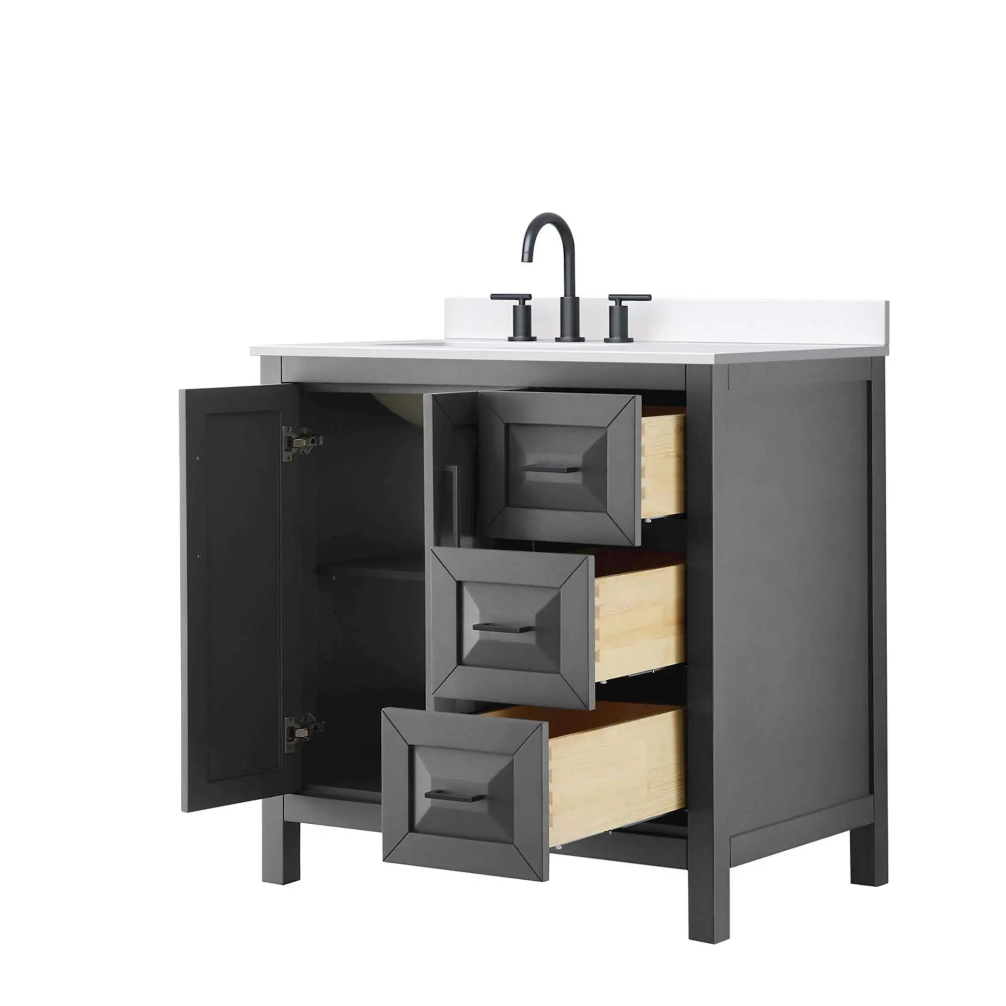 36" Daria Single Bathroom Vanity in Dark Gray with Matte Black Trim by Wyndham