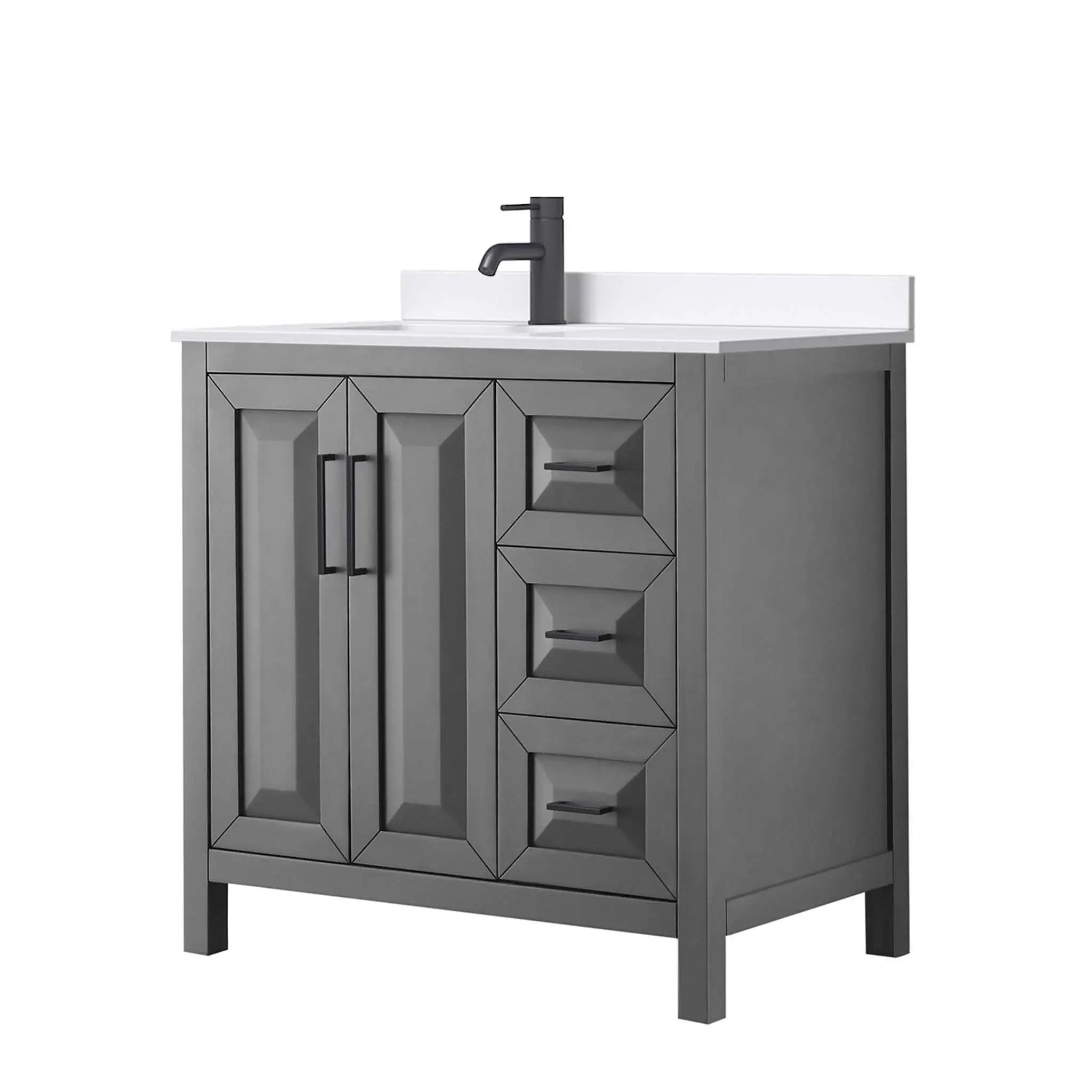 36" Daria Single Bathroom Vanity in Dark Gray with Matte Black Trim by Wyndham