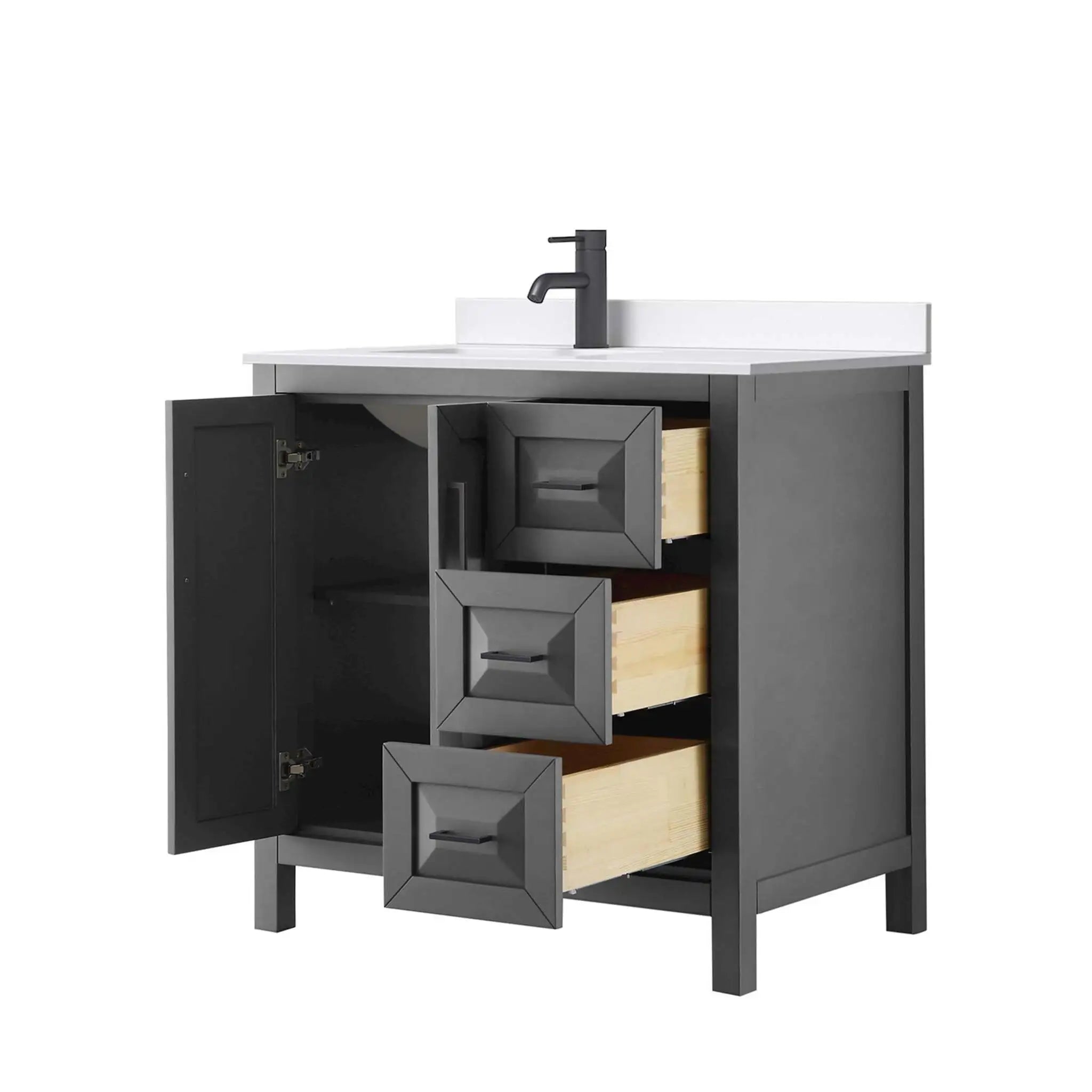 36" Daria Single Bathroom Vanity in Dark Gray with Matte Black Trim by Wyndham