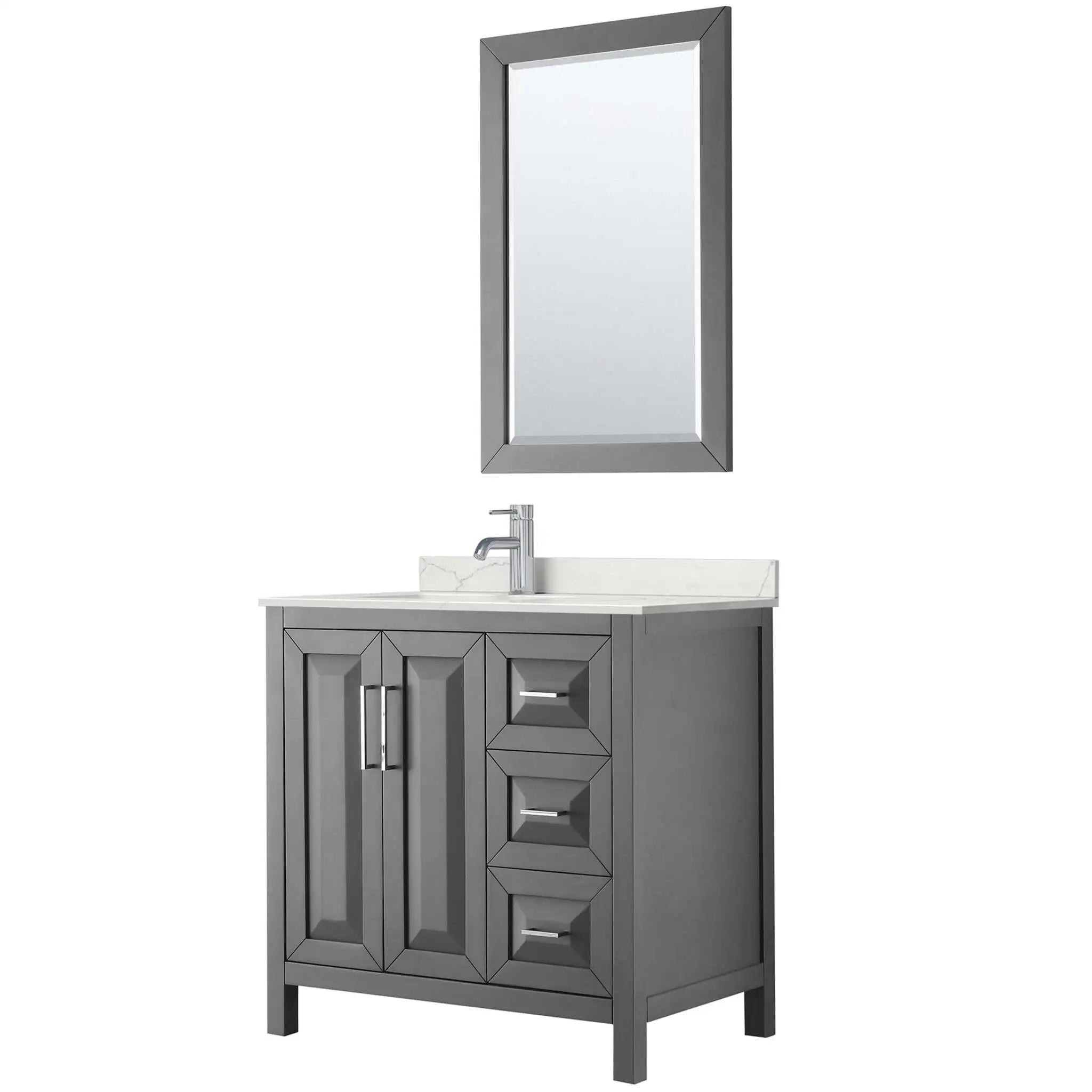 36" Daria Single Bathroom Vanity in Dark Gray with Polished Chrome Trim & 24" Mirror by Wyndham